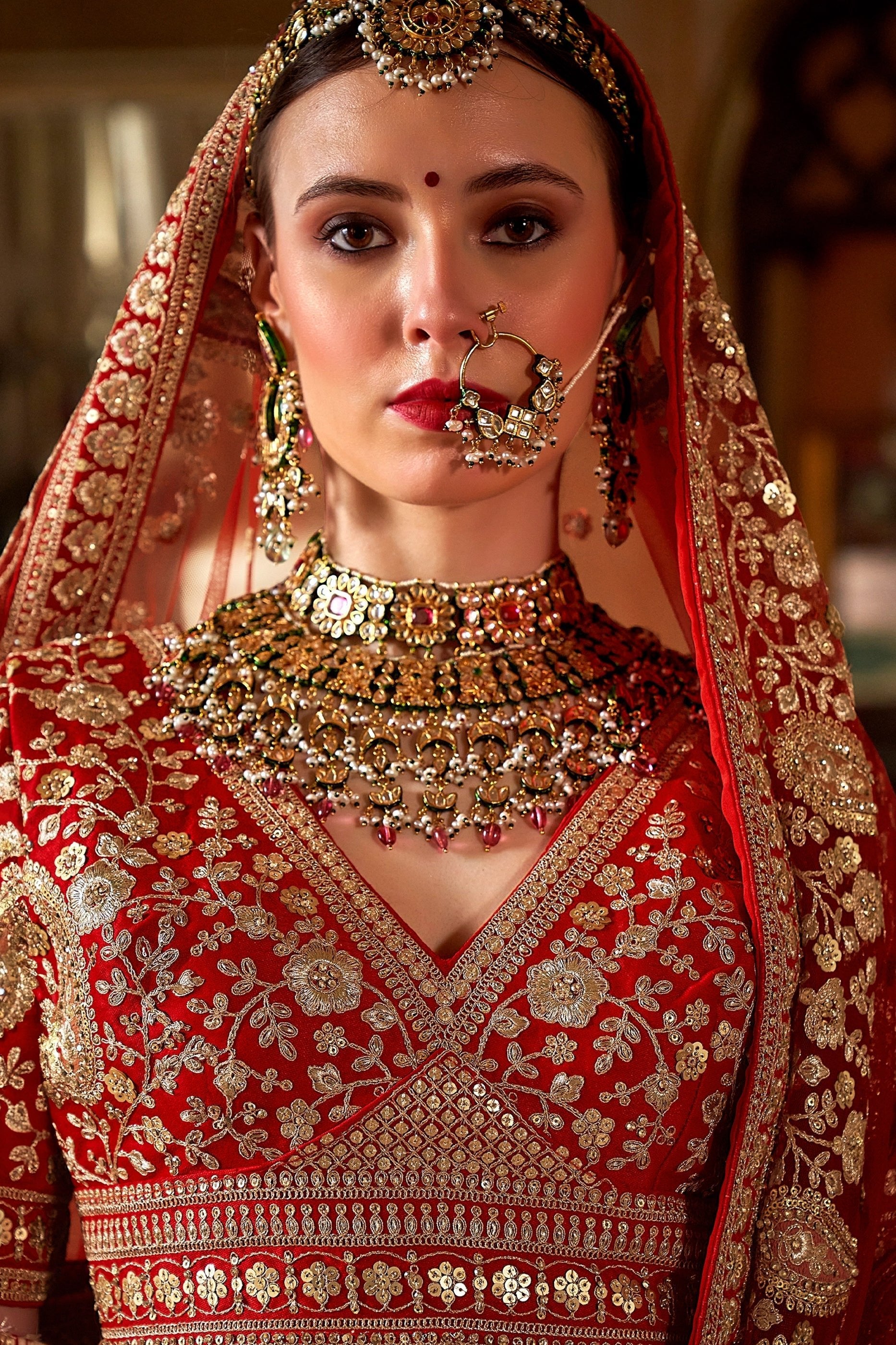 Red Semi-Stitched Embroidered Silk Lehenga-SAR10312_2_SareeButa.com