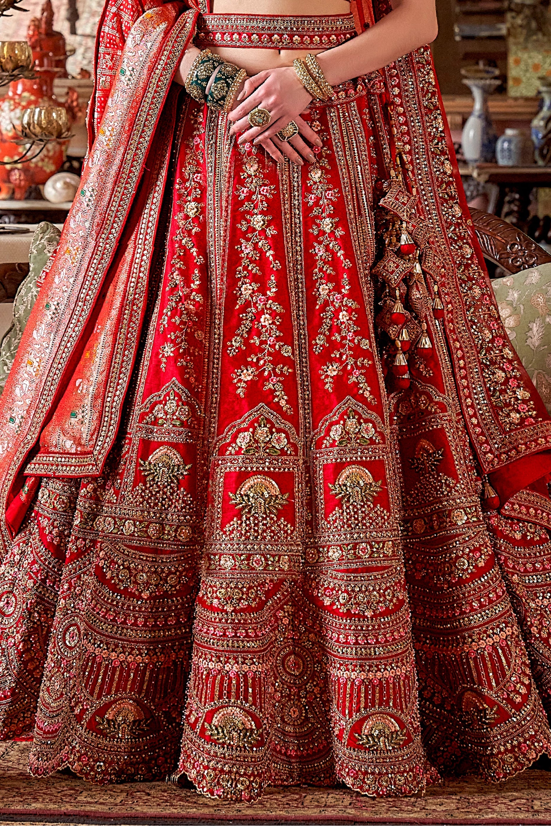 Red Semi-Stitched Embroidered Silk Lehenga-SAR10318_4_SareeButa.com