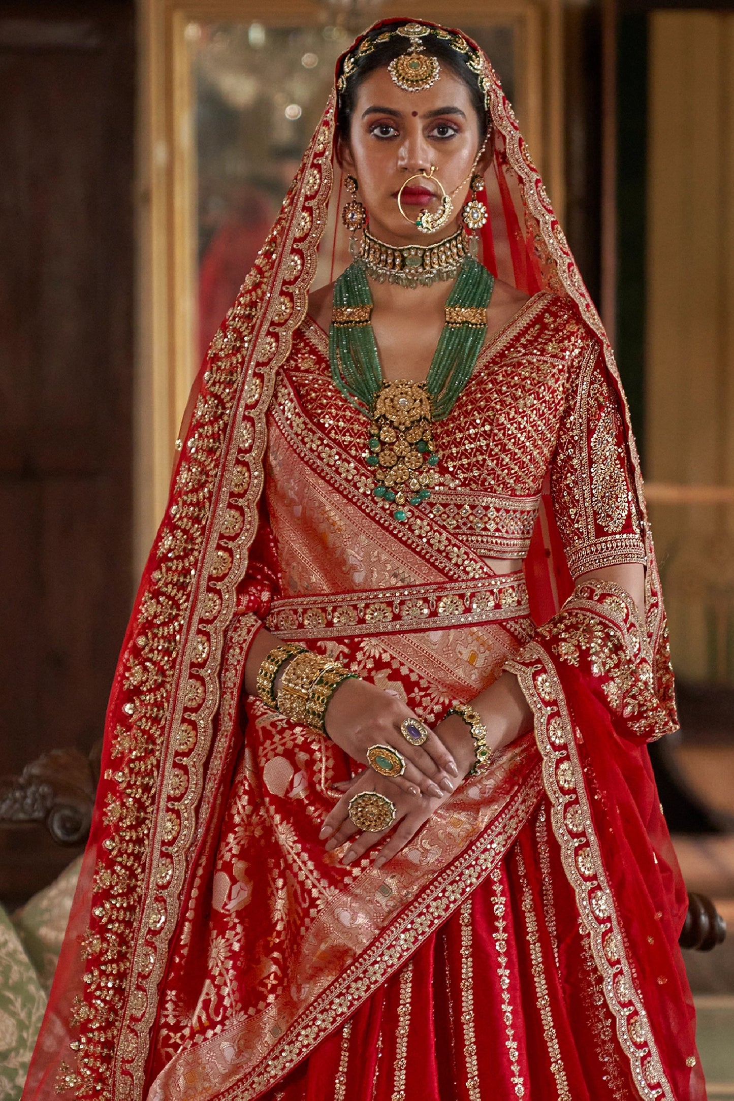 Red Semi-Stitched Embroidered Silk Lehenga-SAR10325_2_SareeButa.com