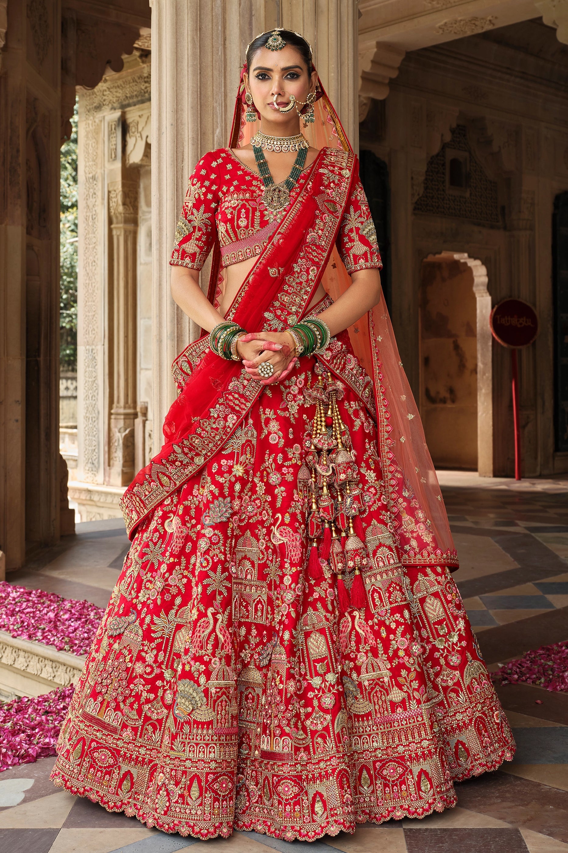 Red Semi-Stitched Embroidered Silk Lehenga-SAR10533_3_SareeButa.com