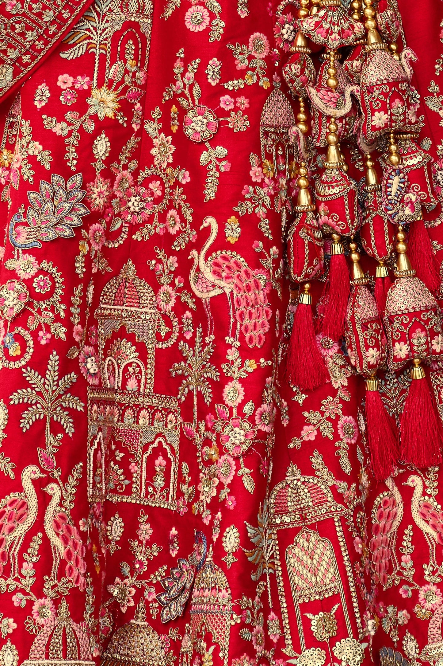 Red Semi-Stitched Embroidered Silk Lehenga-SAR10533_4_SareeButa.com