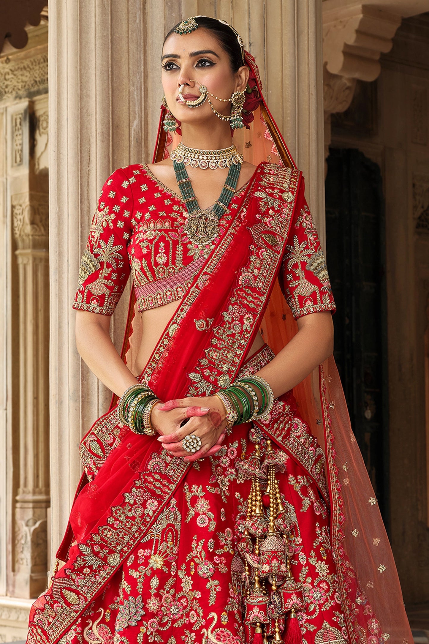 Red Semi-Stitched Embroidered Silk Lehenga-SAR10533_5_SareeButa.com