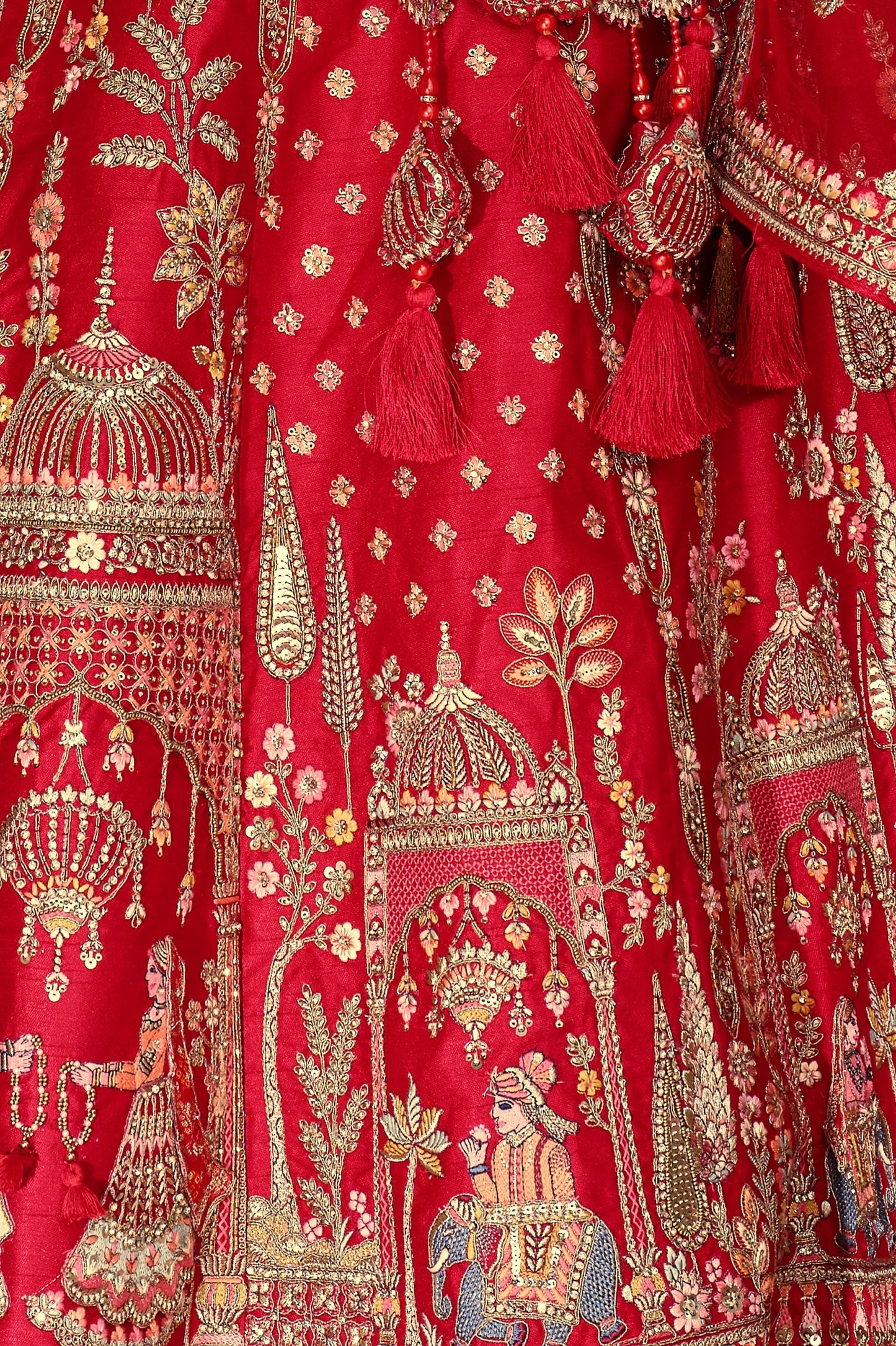 Red Semi-Stitched Embroidered Silk Lehenga-SAR10537_3_SareeButa.com