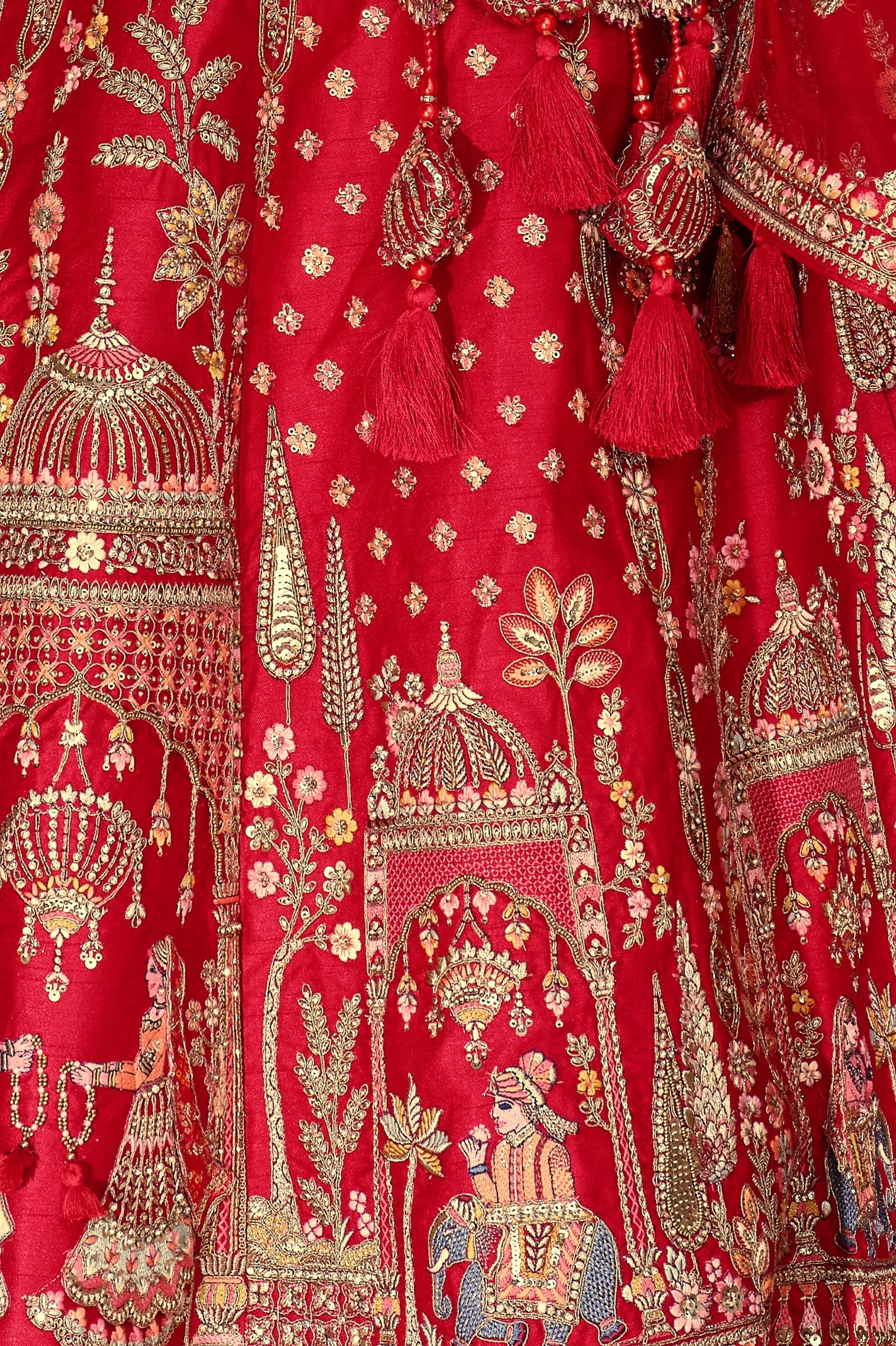 Red Semi-Stitched Embroidered Silk Lehenga-SAR10537_3_SareeButa.com