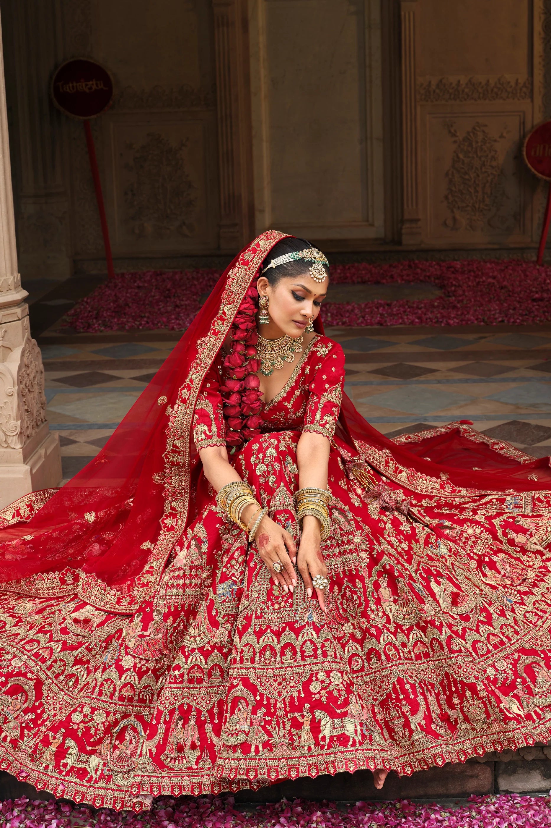 Red Semi-Stitched Embroidered Silk Lehenga-SAR10539_4_SareeButa.com