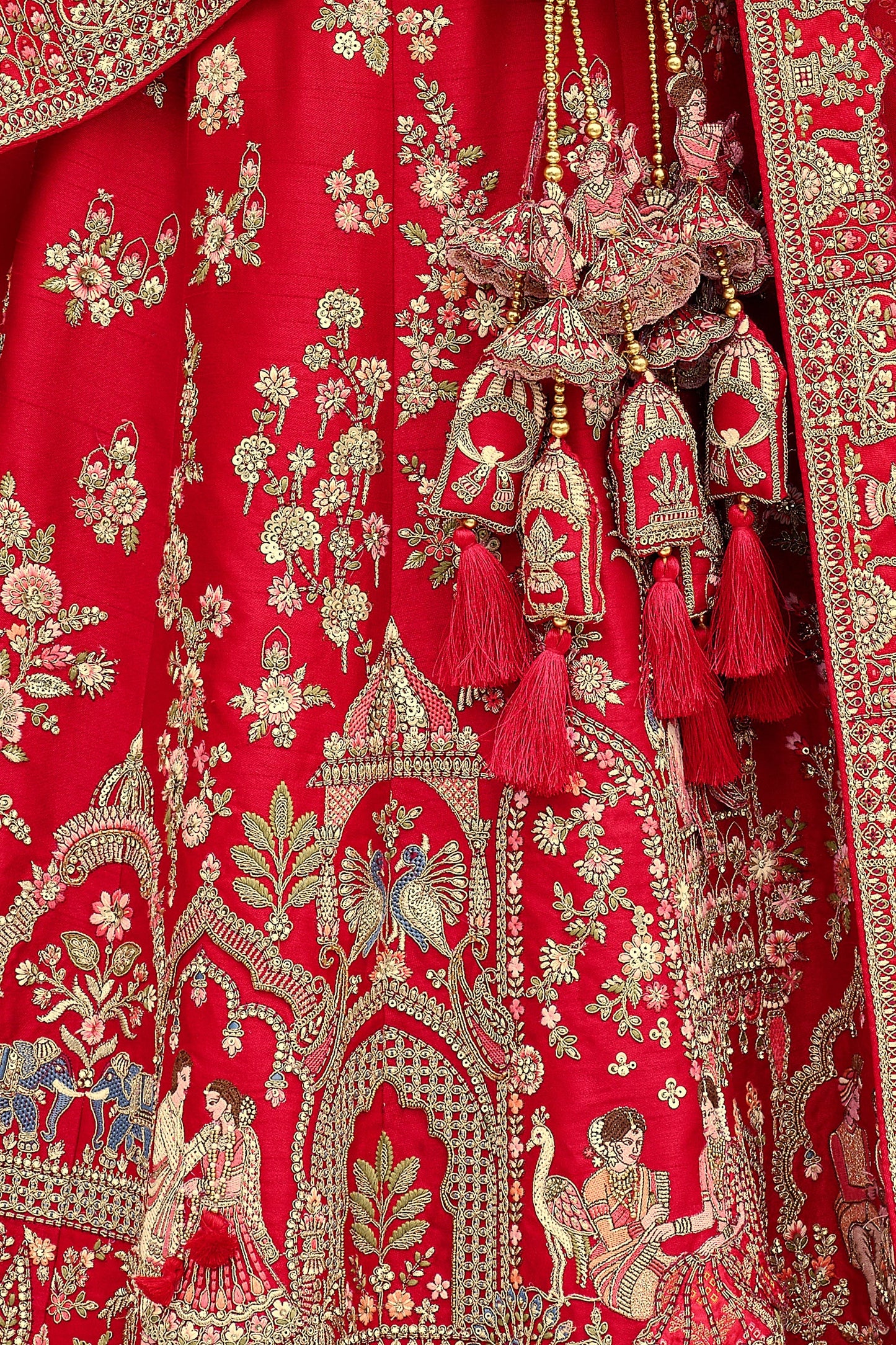 Red Semi-Stitched Embroidered Silk Lehenga-SAR10539_5_SareeButa.com