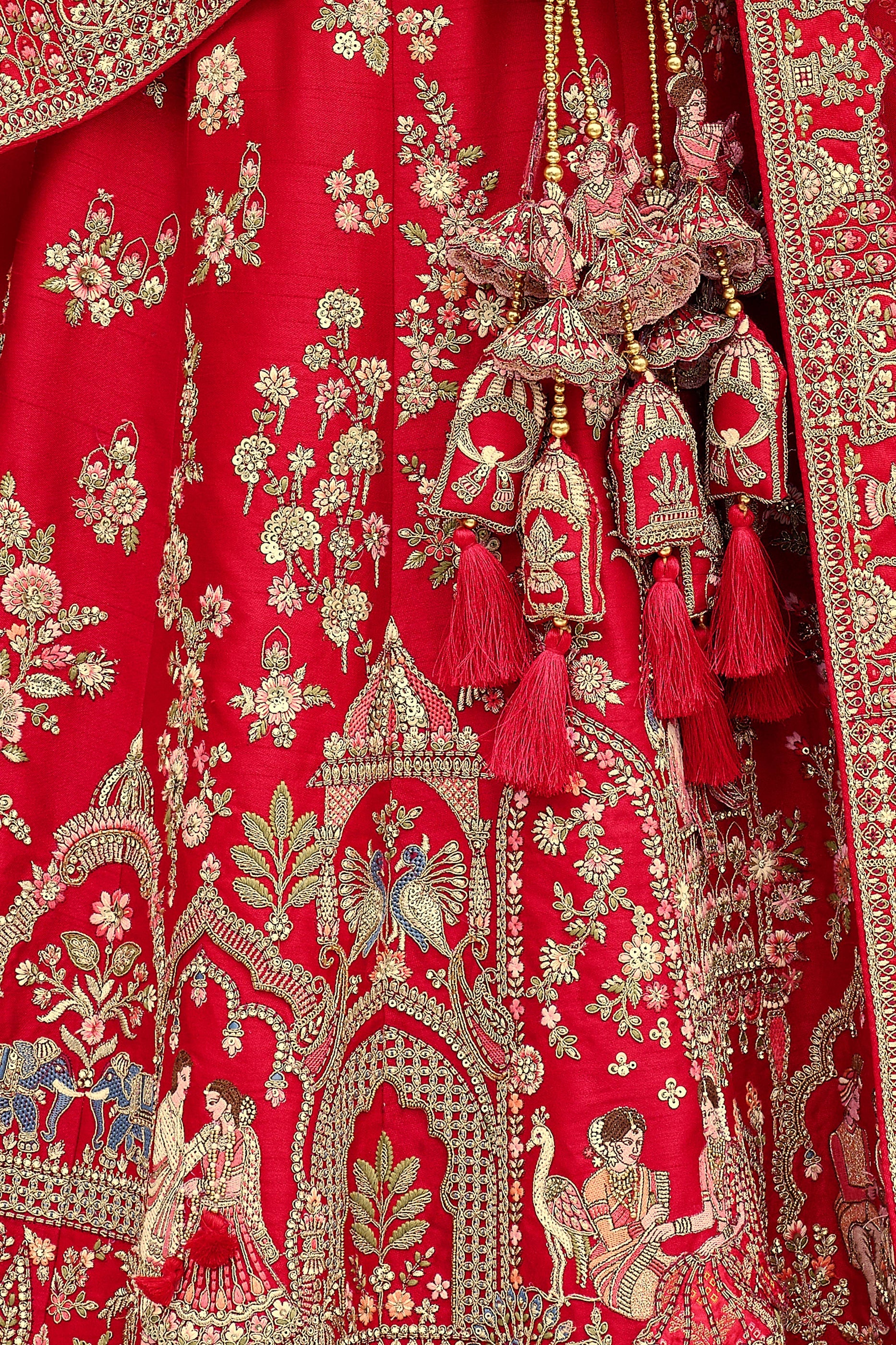 Red Semi-Stitched Embroidered Silk Lehenga-SAR10539_5_SareeButa.com