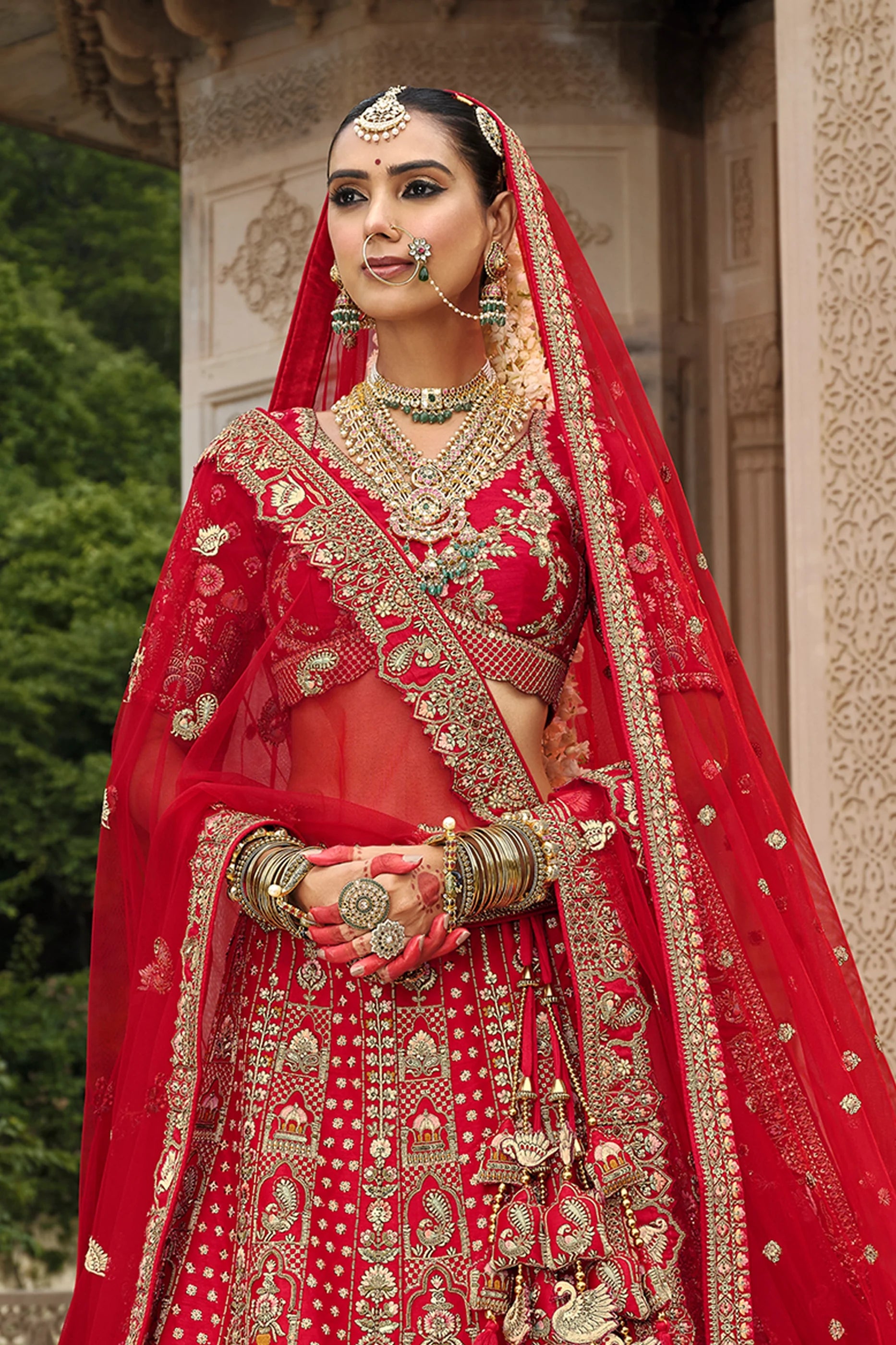 Red Semi-Stitched Embroidered Silk Lehenga-SAR10542_4_SareeButa.com