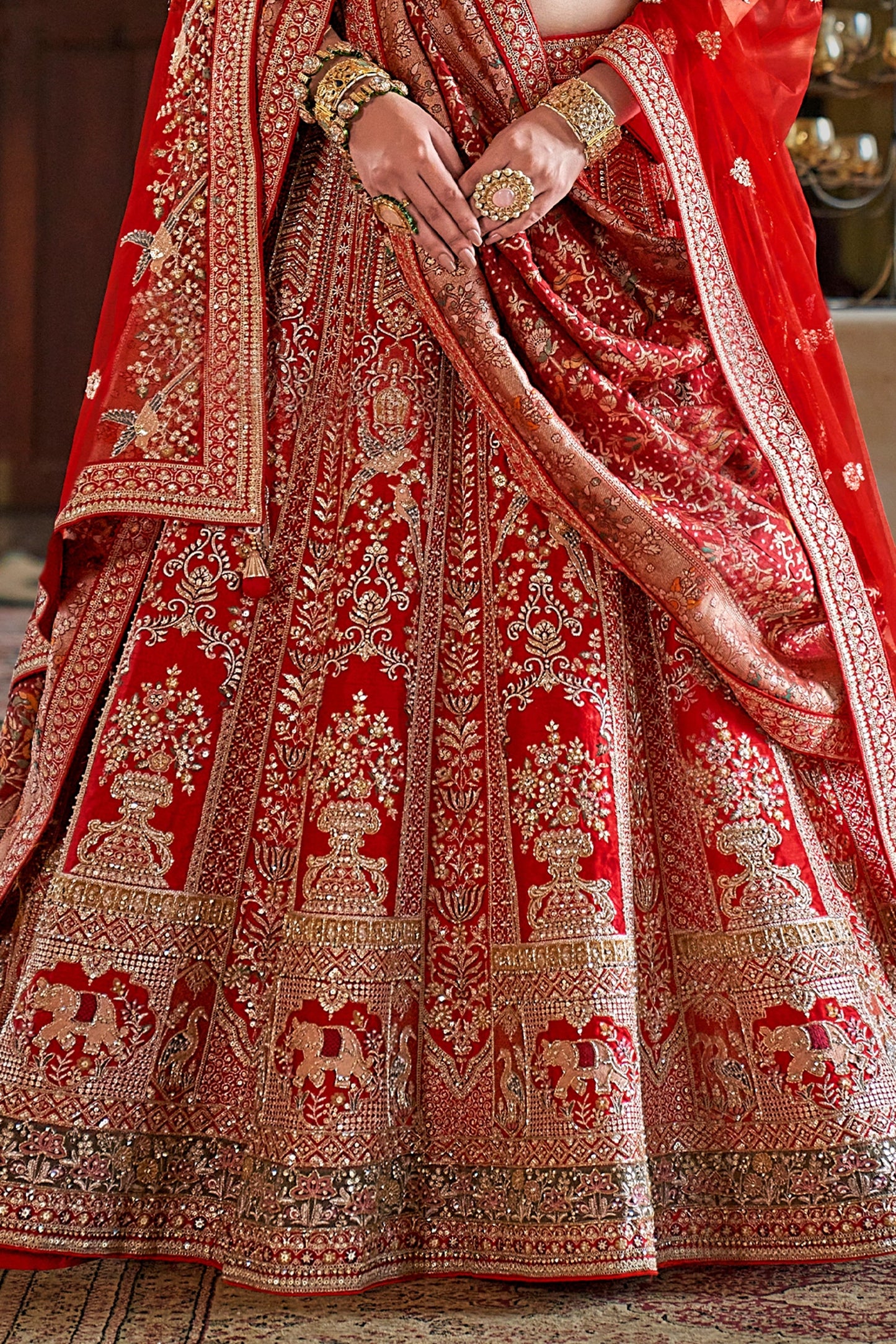 Red Semi-Stitched Embroidered Silk Lehenga-SAR11515_4_SareeButa.com