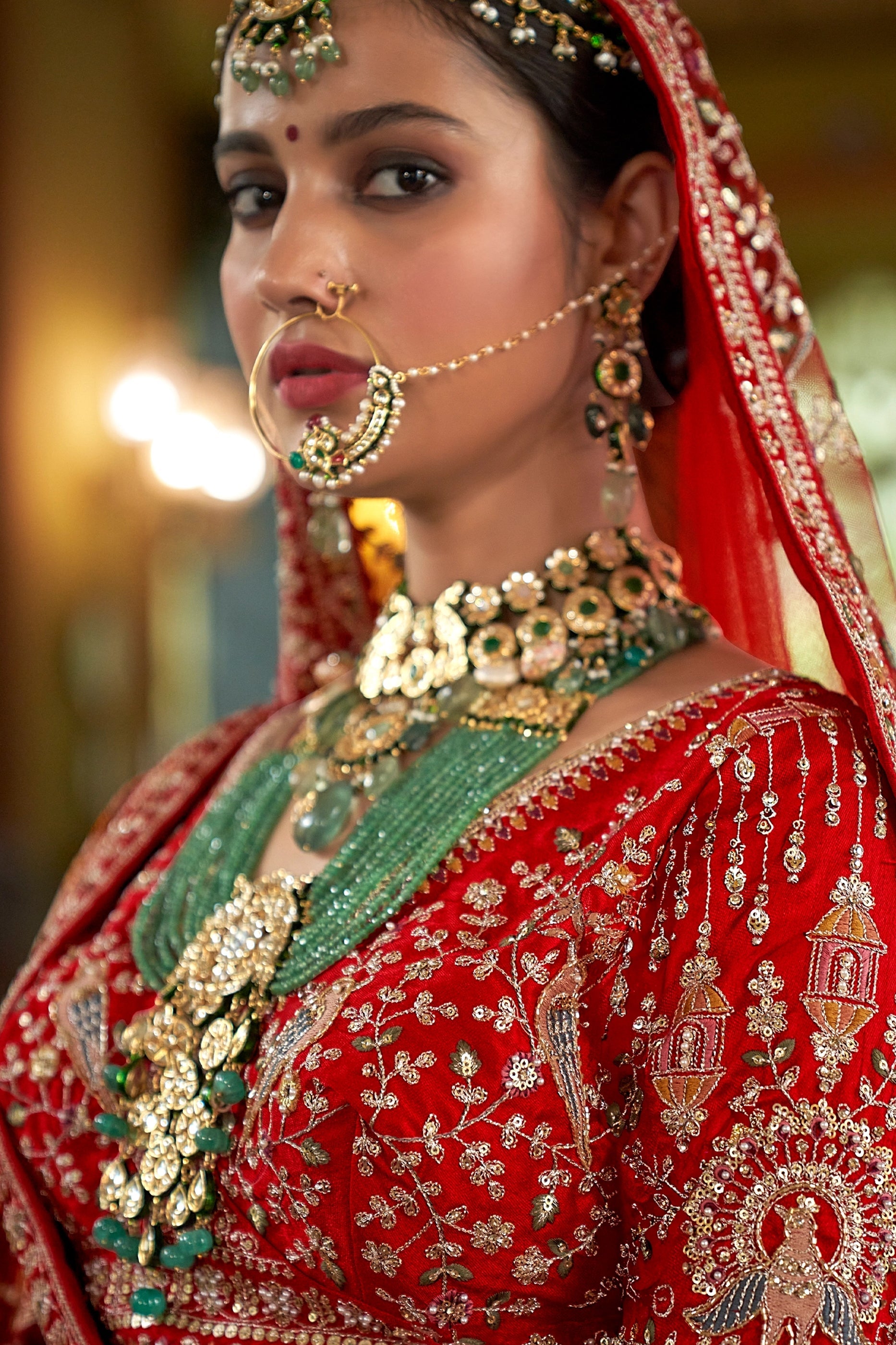 Red Semi-Stitched Embroidered Silk Lehenga-SAR11519_2_SareeButa.com