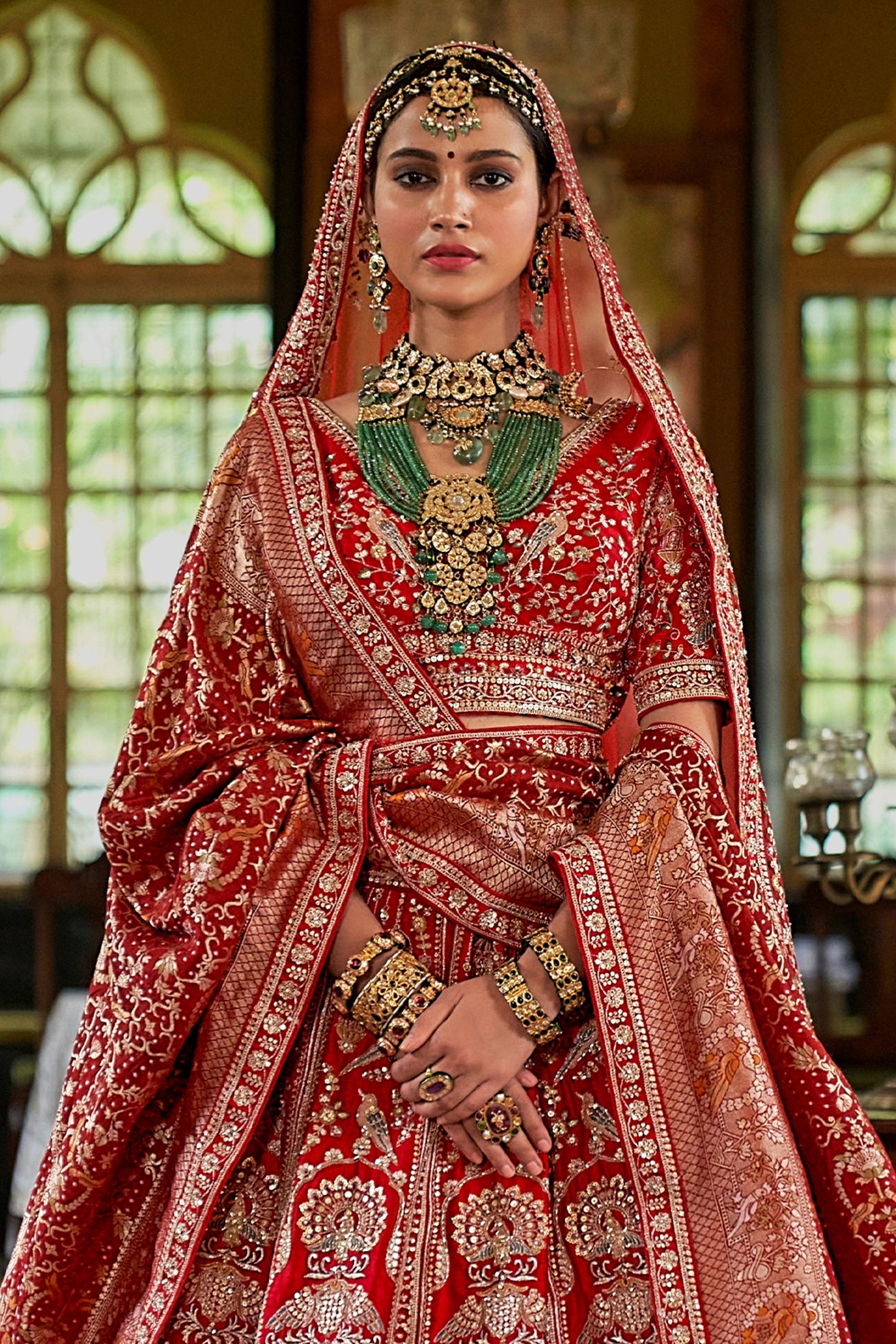 Red Semi-Stitched Embroidered Silk Lehenga-SAR11519_3_SareeButa.com
