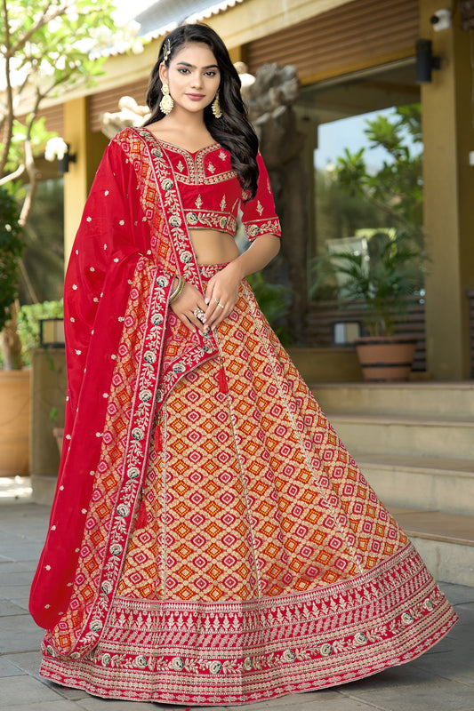 Red Semi-Stitched Embroidered Viscose Lehenga-SAR10735_1_SareeButa.com