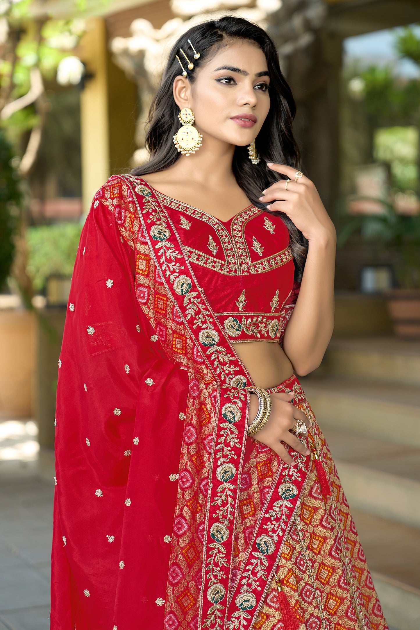 Red Semi-Stitched Embroidered Viscose Lehenga-SAR10735_2_SareeButa.com