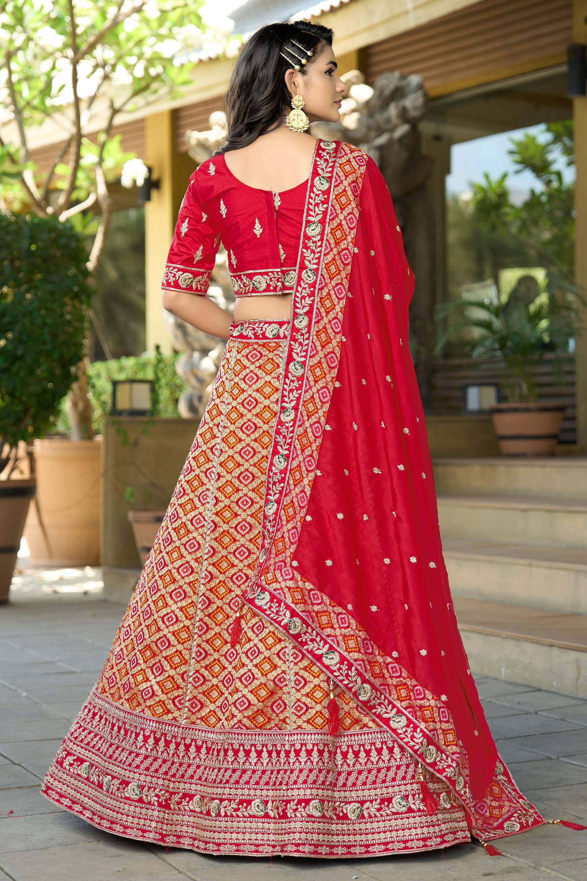 Red Semi-Stitched Embroidered Viscose Lehenga-SAR10735_5_SareeButa.com
