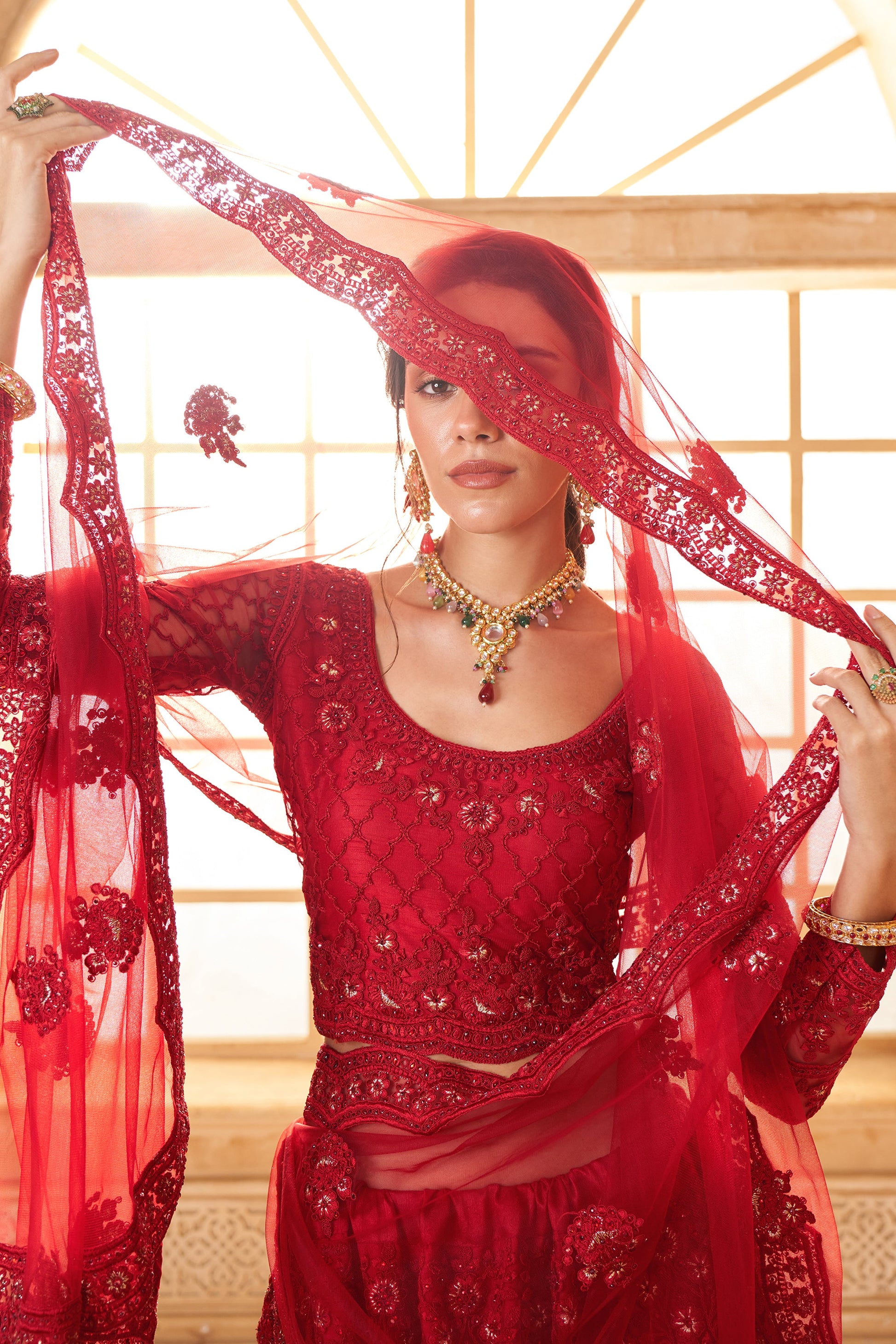 Red Semi Stitched Embroidered Net Lehenga-LC48_5_SareeButa.com