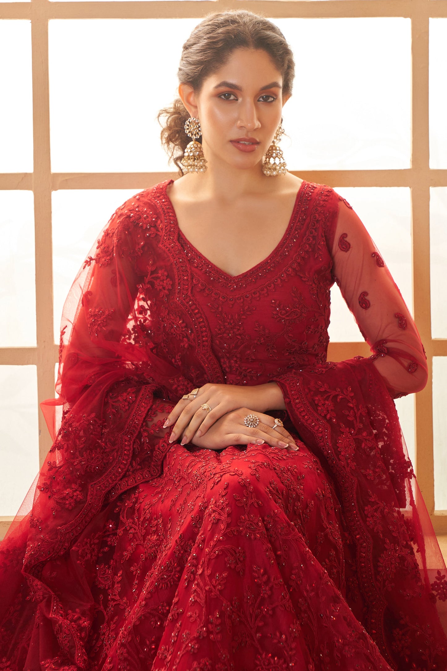 Red Semi Stitched Embroidered Net Lehenga-LC51_2_SareeButa.com