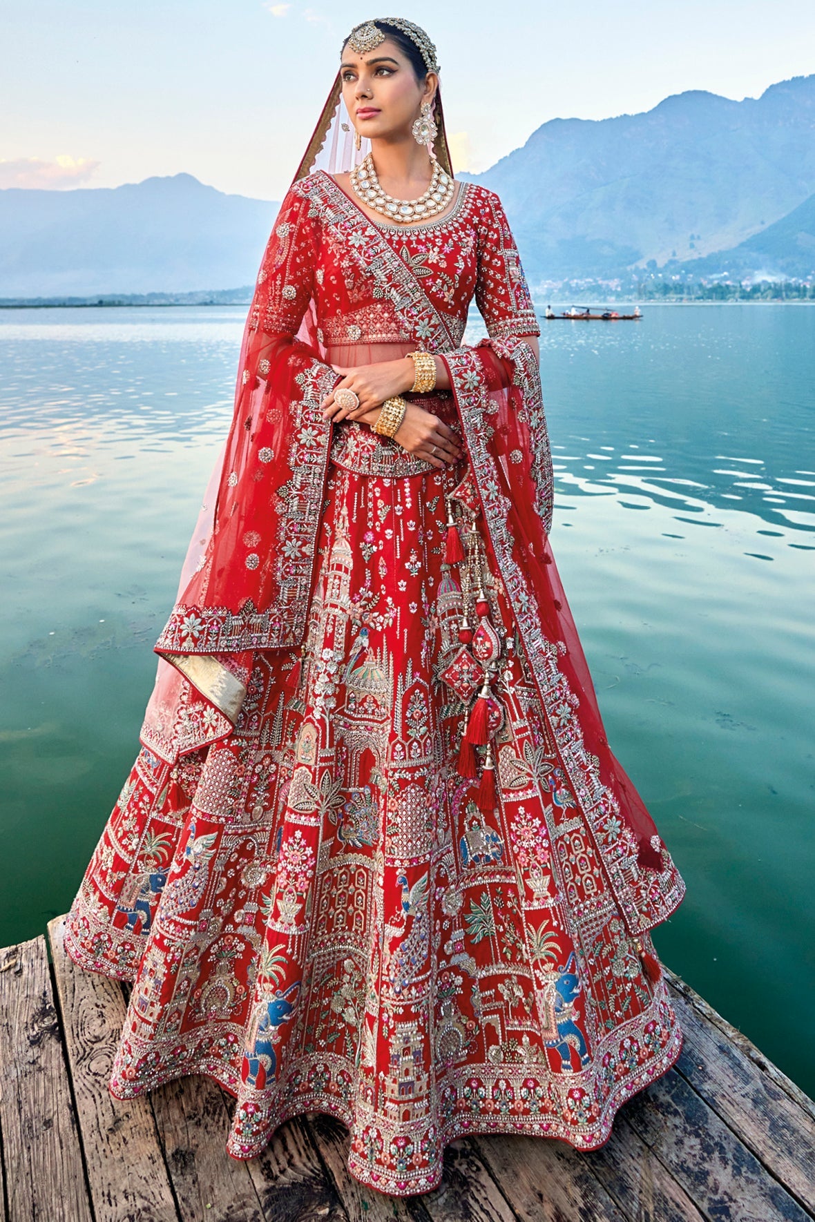 Red Semi Stitched Embroidered Silk Lehenga-LC24_1_SareeButa.com