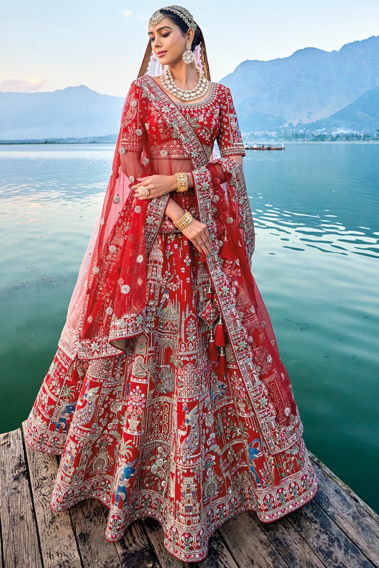 Red Semi Stitched Embroidered Silk Lehenga-LC24_4_SareeButa.com