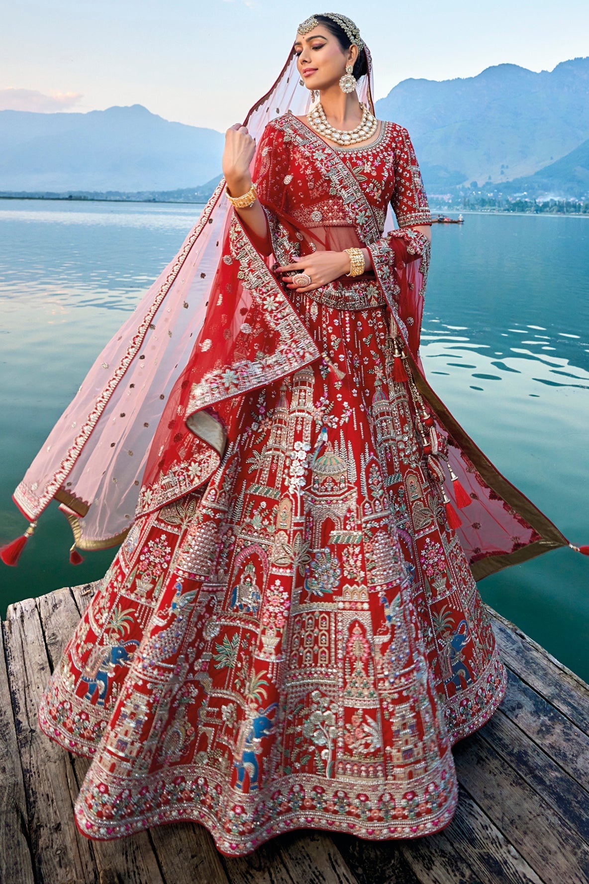 Red Semi Stitched Embroidered Silk Lehenga-LC24_5_SareeButa.com