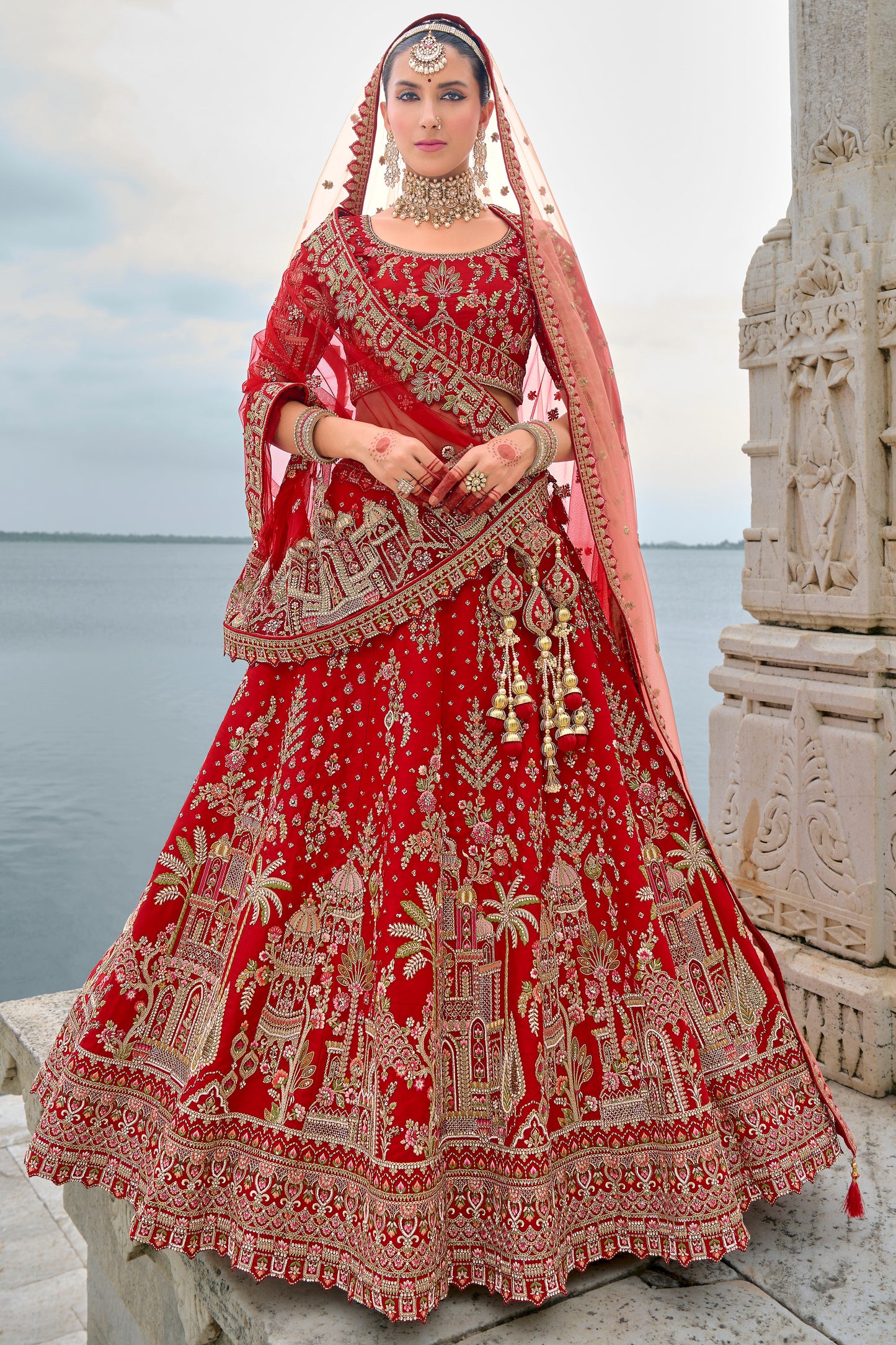 Red Semi Stitched Embroidered Silk Lehenga-LC31_1_SareeButa.com