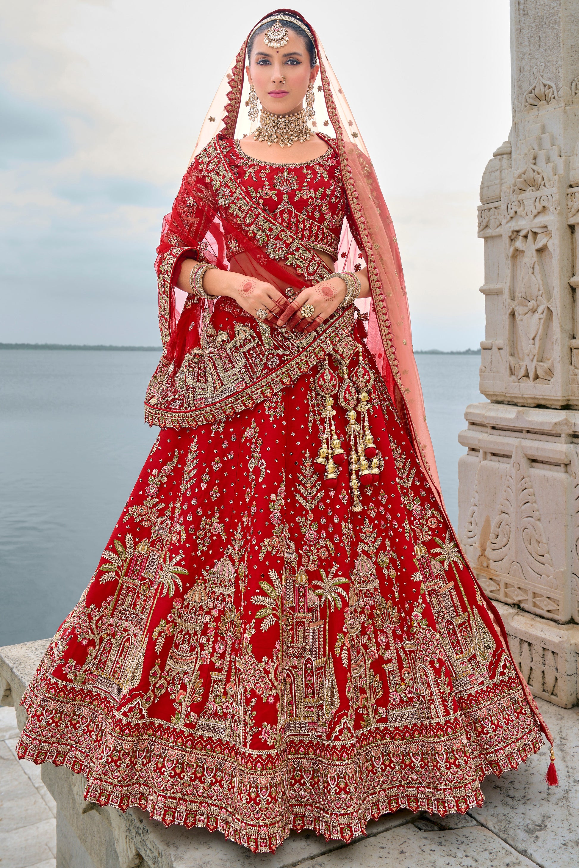 Red Semi Stitched Embroidered Silk Lehenga-LC31_1_SareeButa.com
