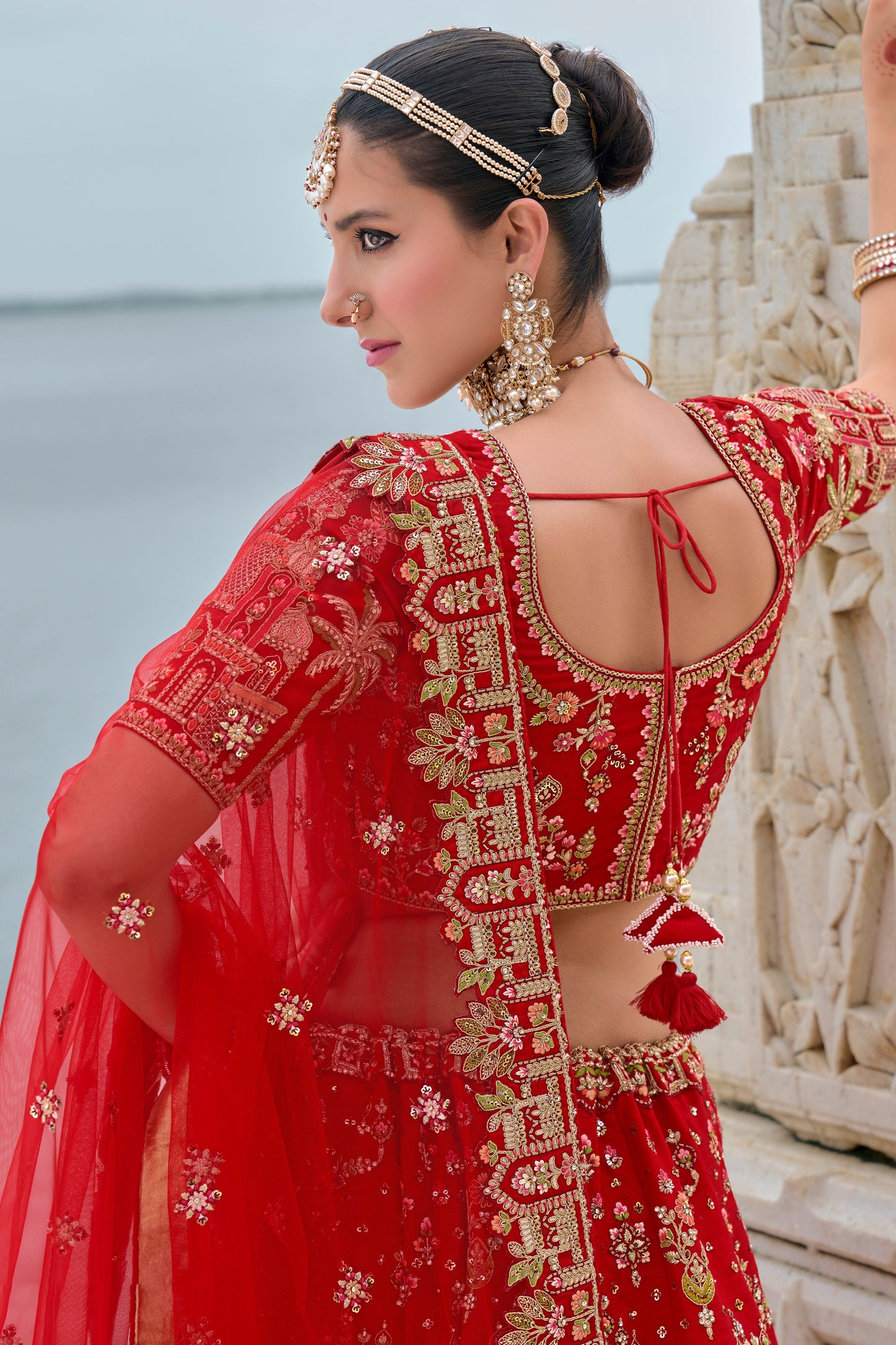 Red Semi Stitched Embroidered Silk Lehenga-LC31_4_SareeButa.com