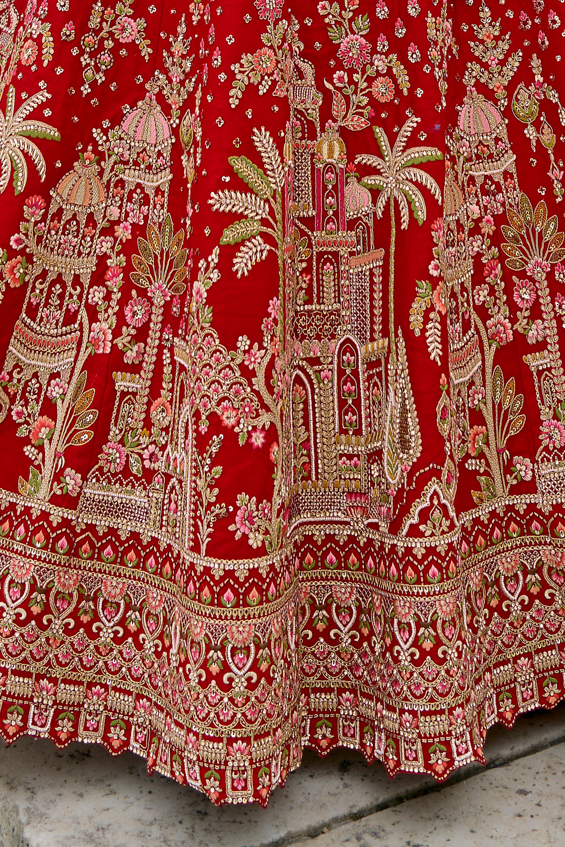 Red Semi Stitched Embroidered Silk Lehenga-LC31_6_SareeButa.com