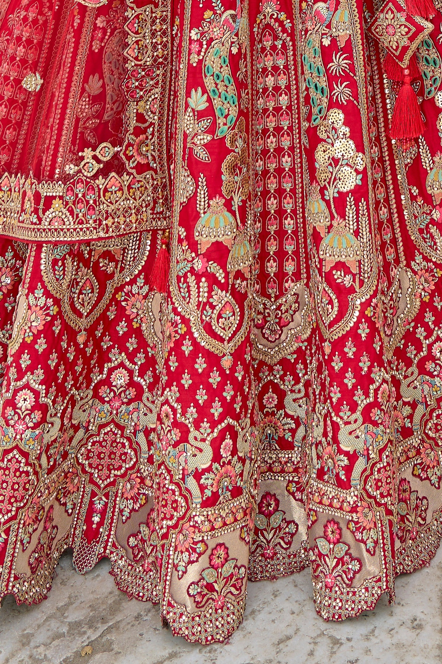 Red Semi Stitched Embroidered Silk Lehenga-LC33_6_SareeButa.com
