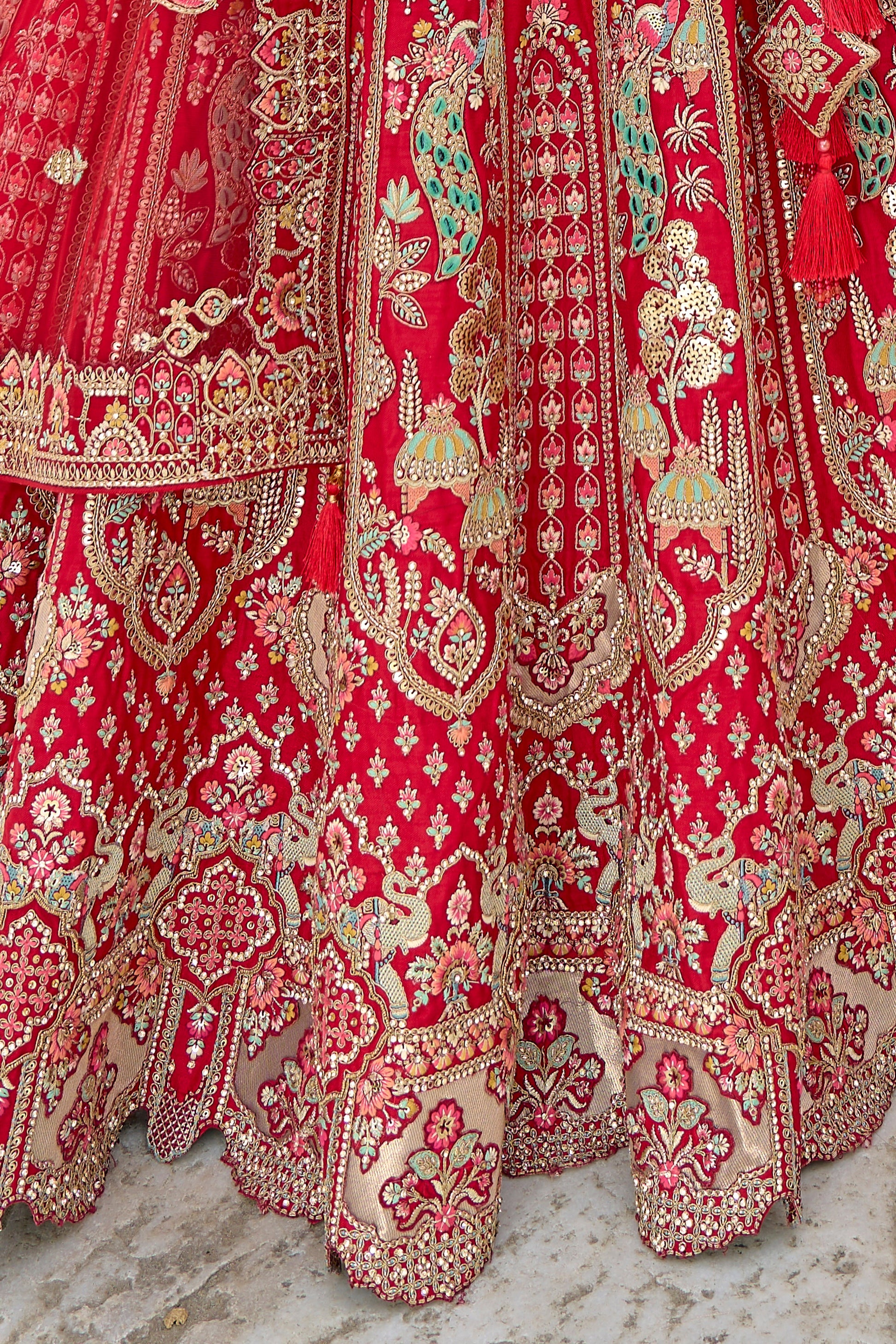 Red Semi Stitched Embroidered Silk Lehenga-LC33_6_SareeButa.com