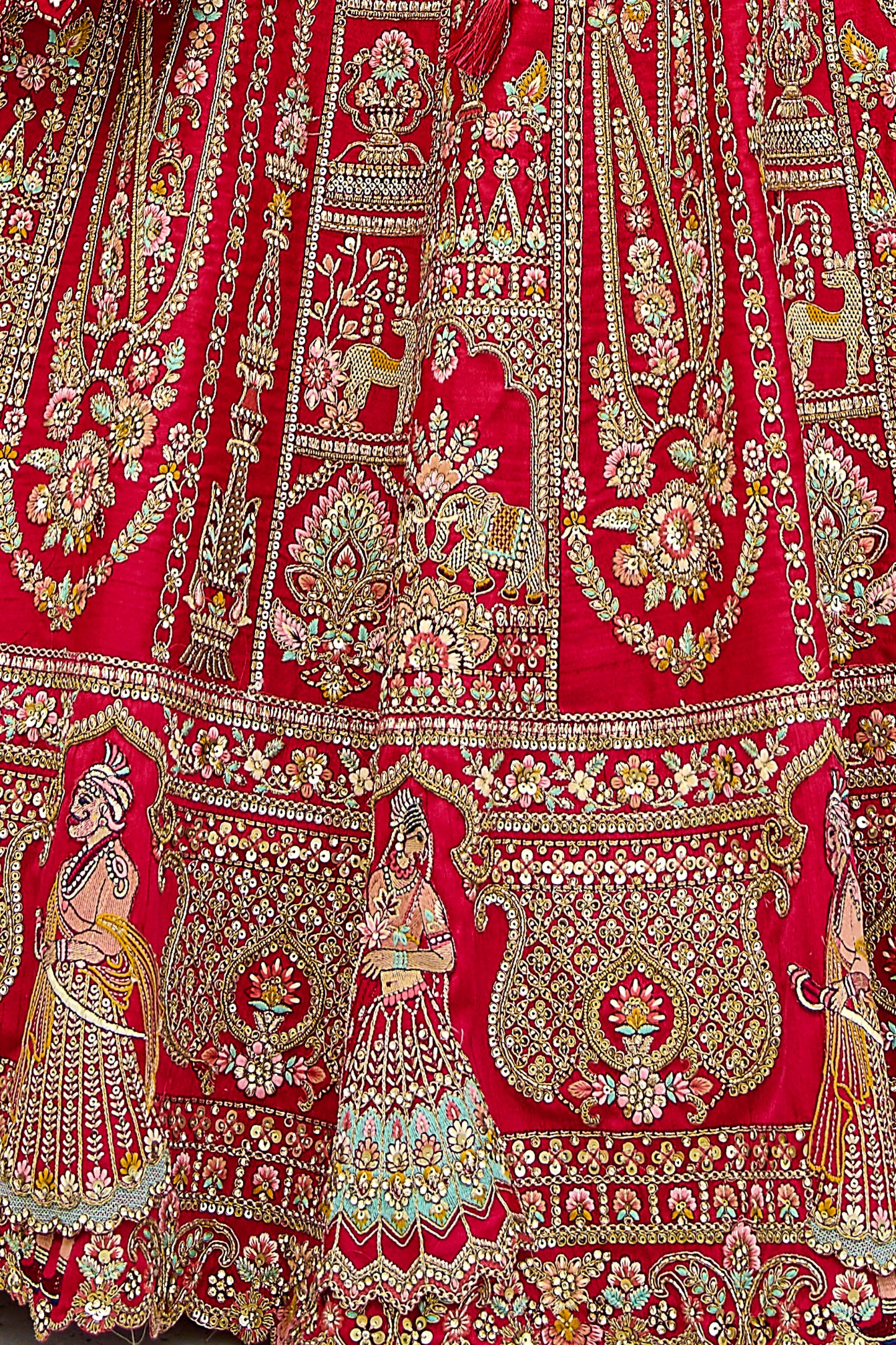 Red Semi Stitched Embroidered Silk Lehenga-LC38_6_SareeButa.com