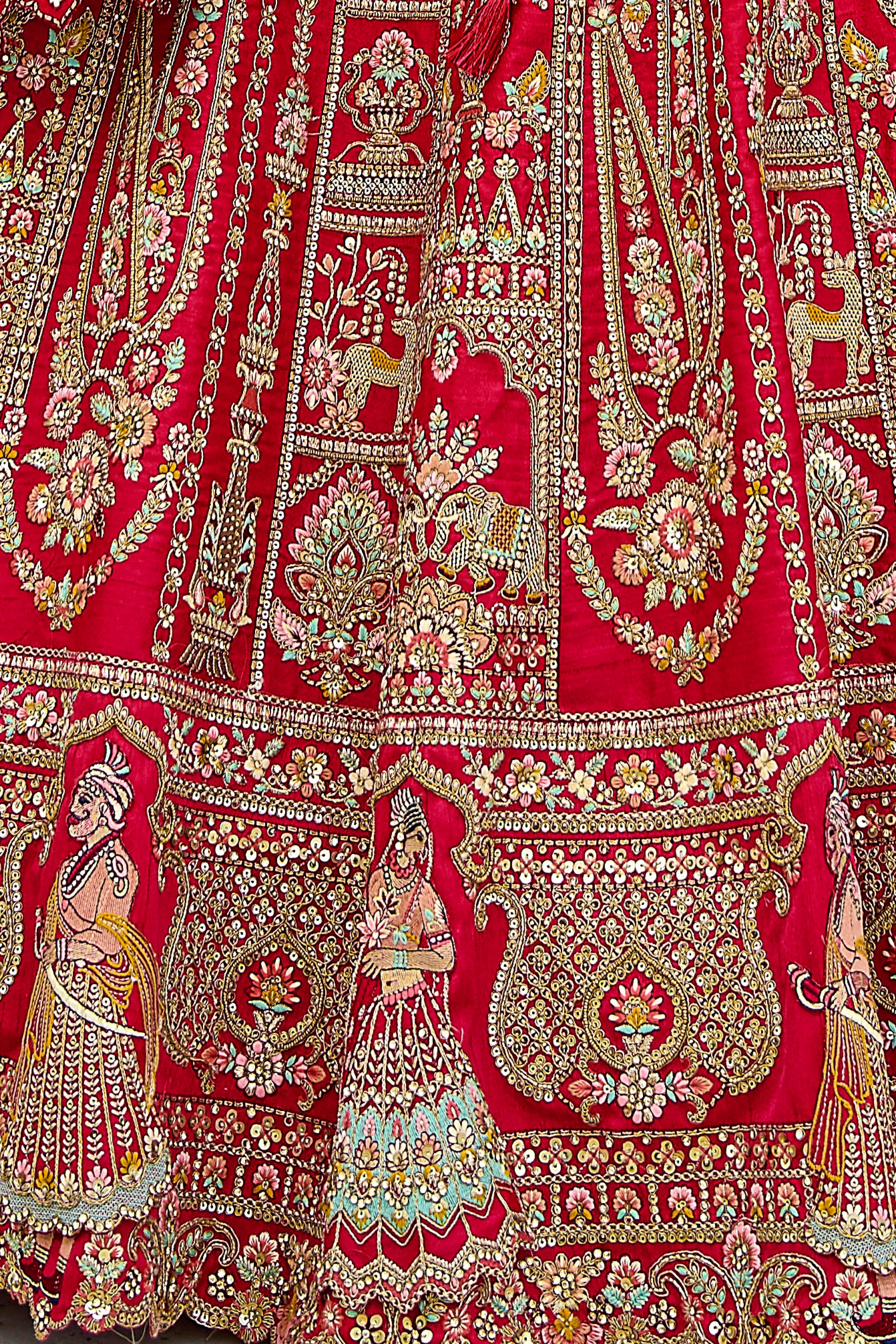 Red Semi Stitched Embroidered Silk Lehenga-LC38_6_SareeButa.com
