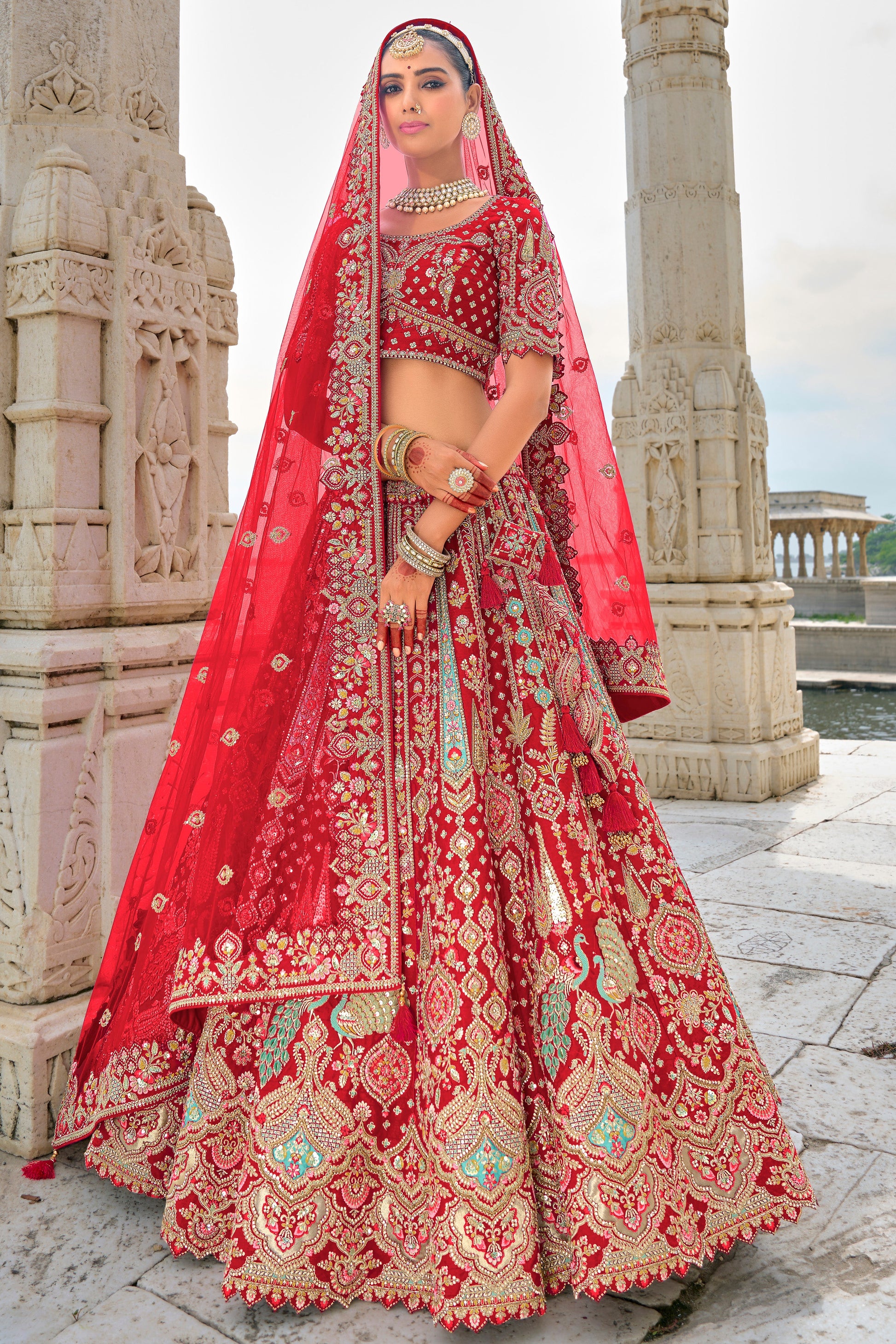Red Semi Stitched Embroidered Silk Lehenga-LC39_1_SareeButa.com