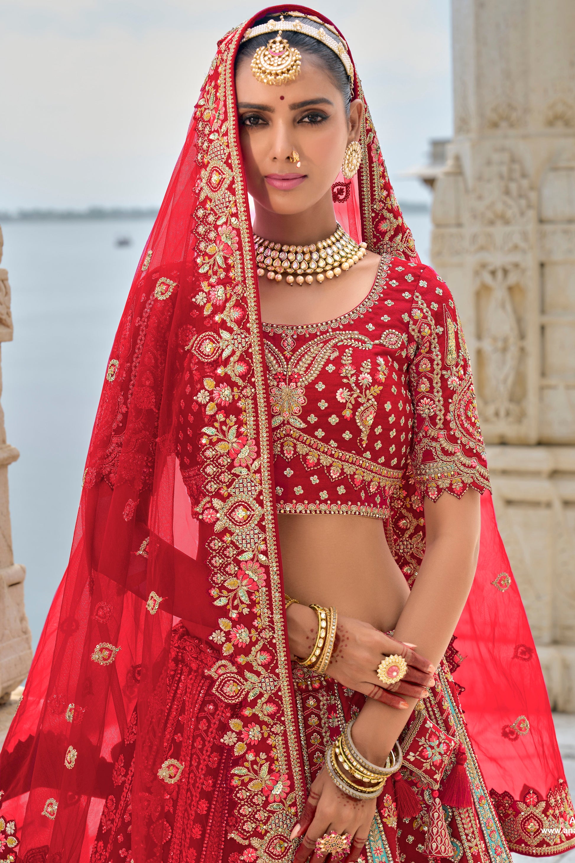 Red Semi Stitched Embroidered Silk Lehenga-LC39_2_SareeButa.com