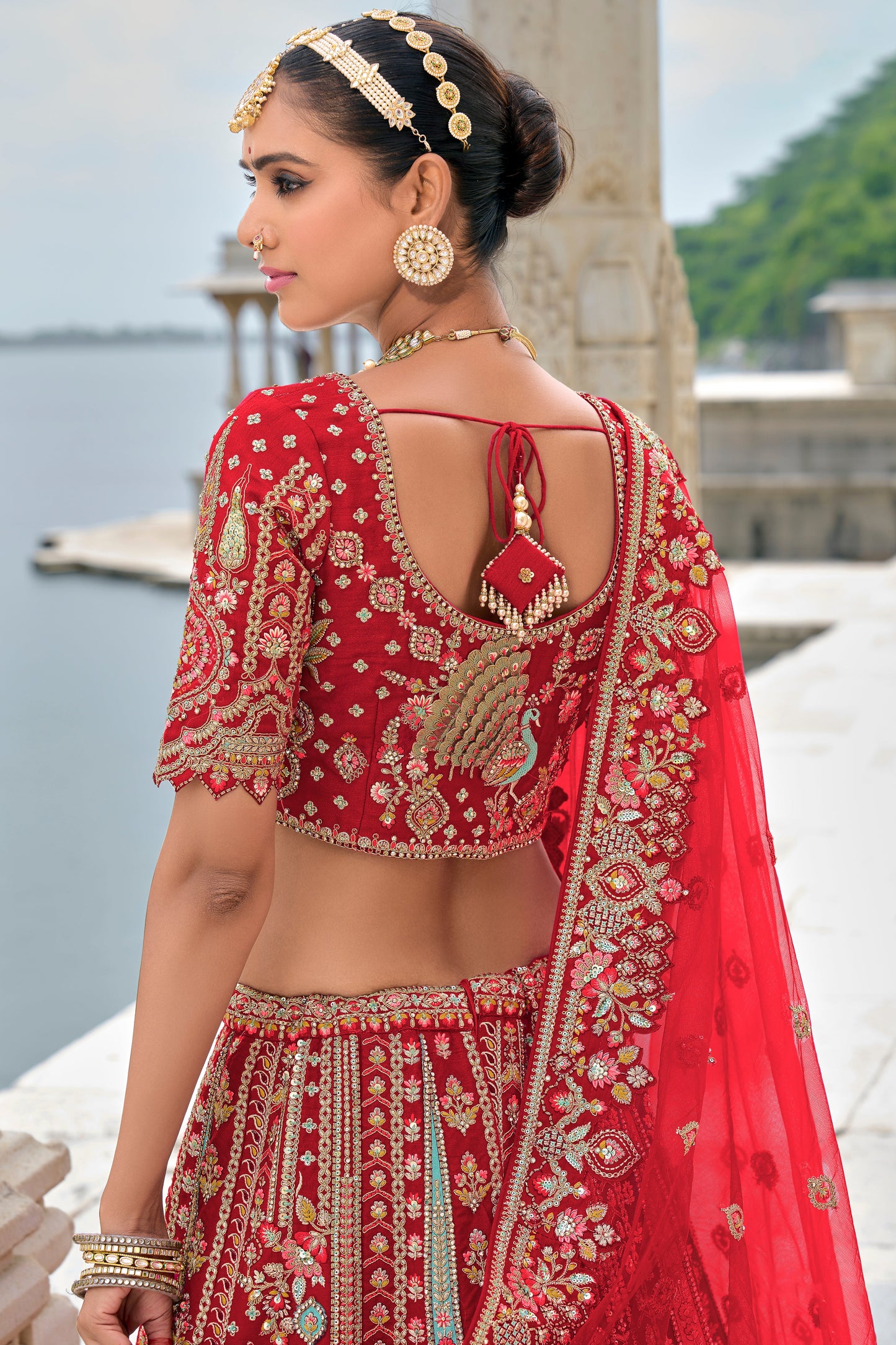 Red Semi Stitched Embroidered Silk Lehenga-LC39_3_SareeButa.com