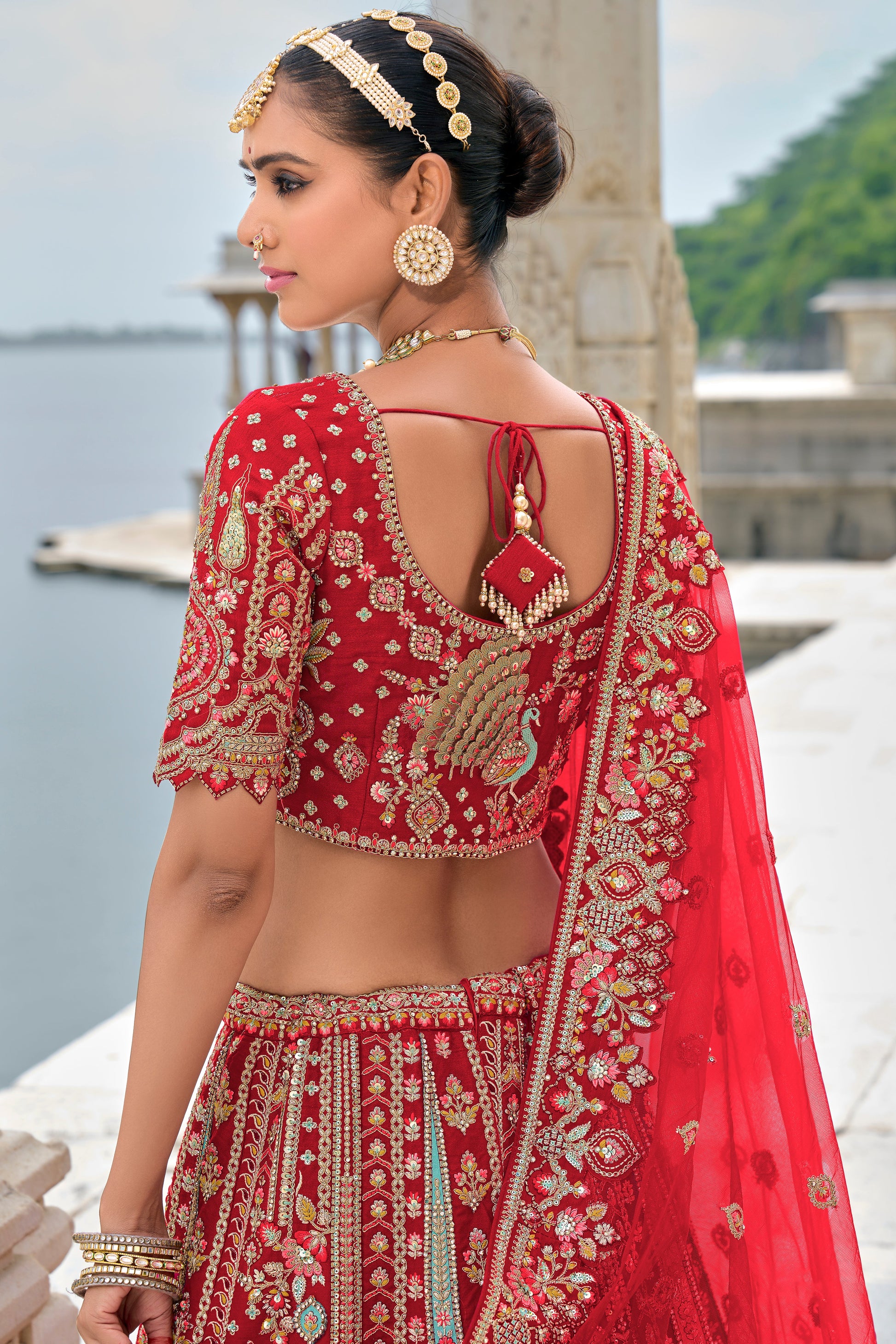 Red Semi Stitched Embroidered Silk Lehenga-LC39_3_SareeButa.com