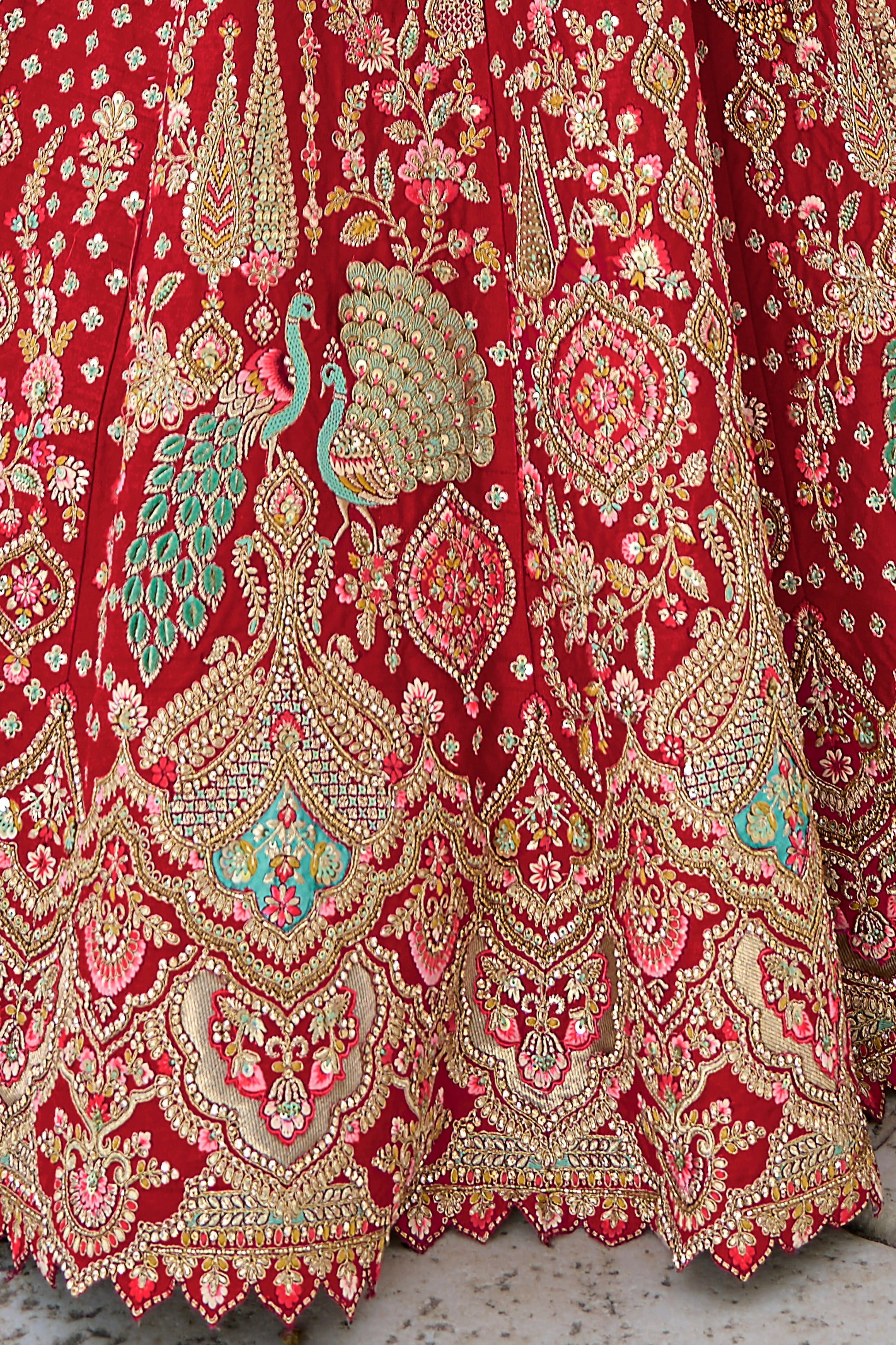Red Semi Stitched Embroidered Silk Lehenga-LC39_6_SareeButa.com