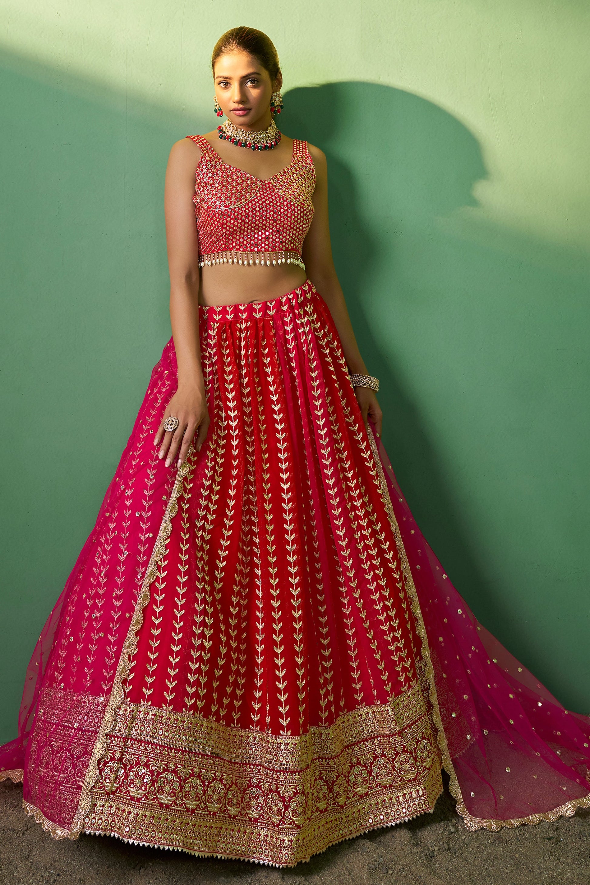 Red Semi Stitched Georgette Lehenga-LC70_1_SareeButa.com