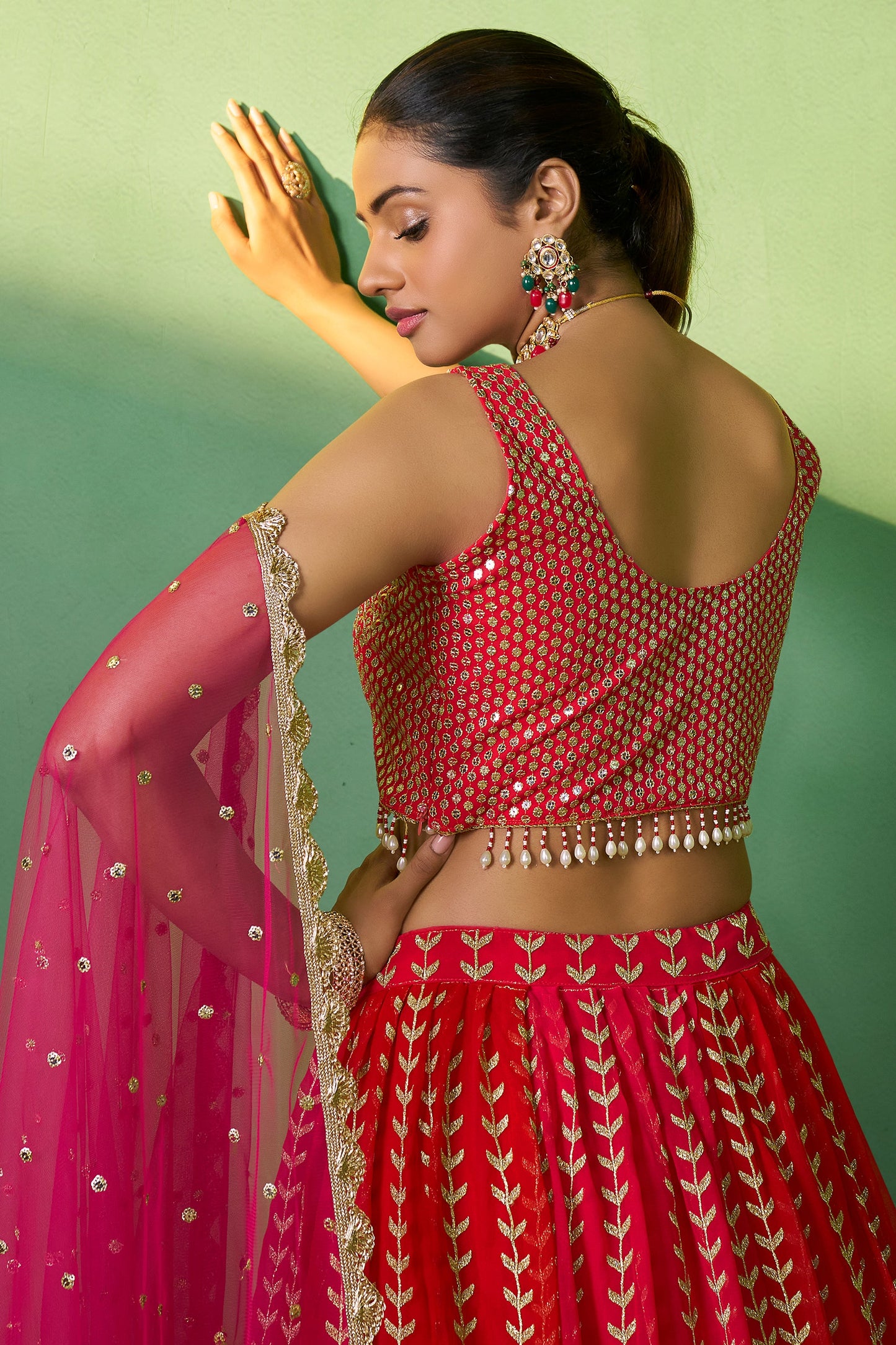 Red Semi Stitched Georgette Lehenga-LC70_3_SareeButa.com