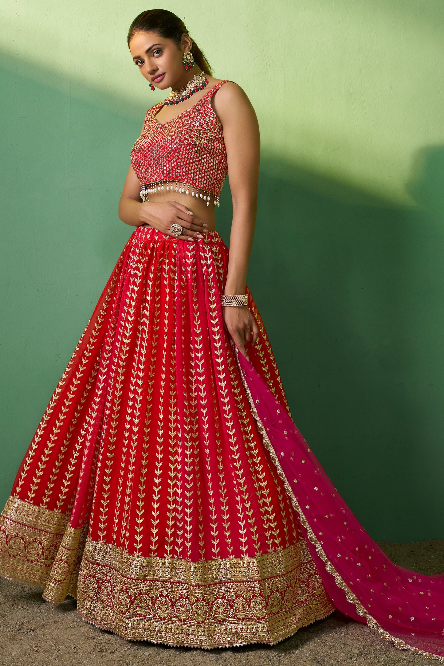 Red Semi Stitched Georgette Lehenga-LC70_4_SareeButa.com