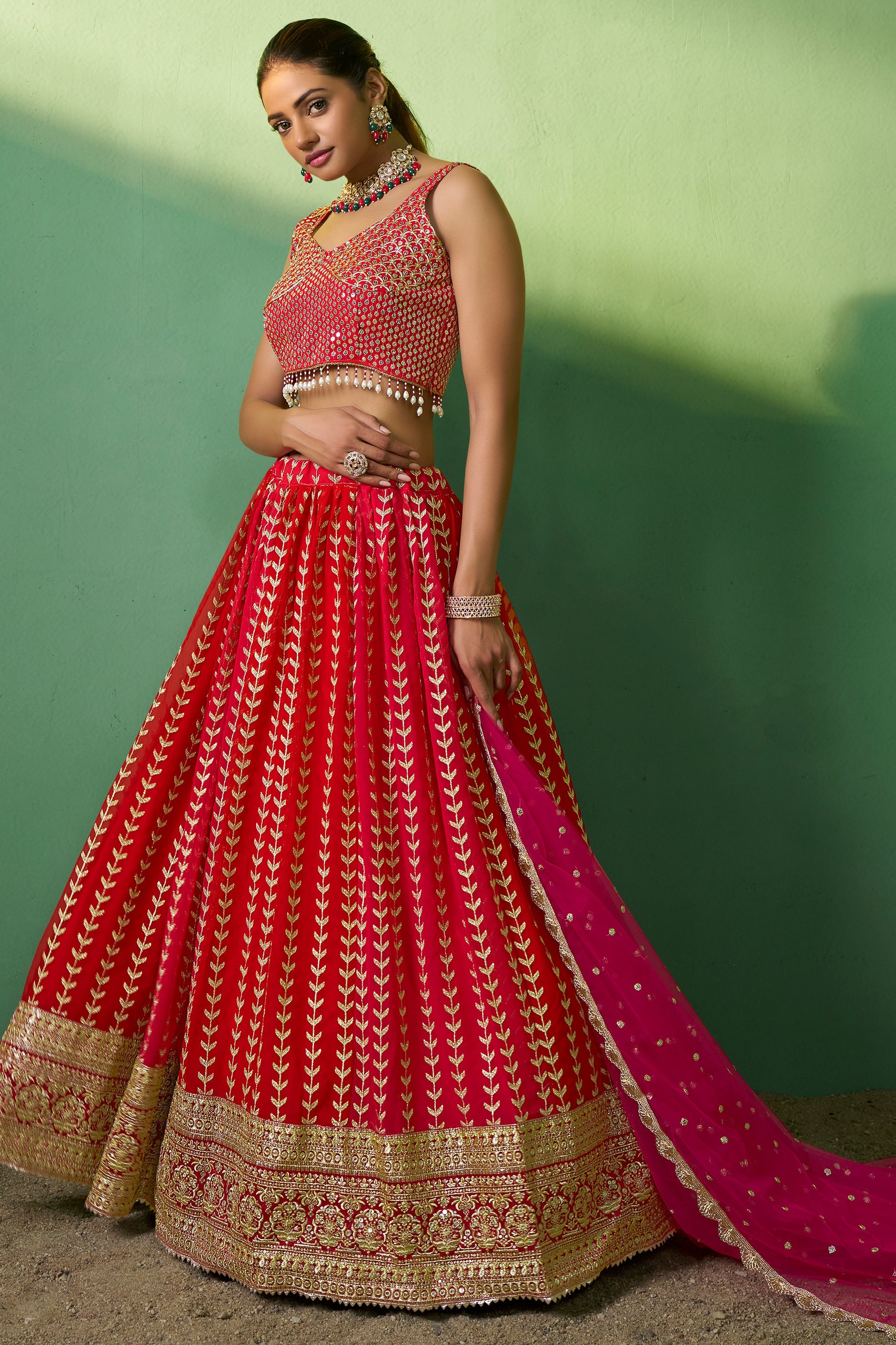 Red Semi Stitched Georgette Lehenga-LC70_4_SareeButa.com