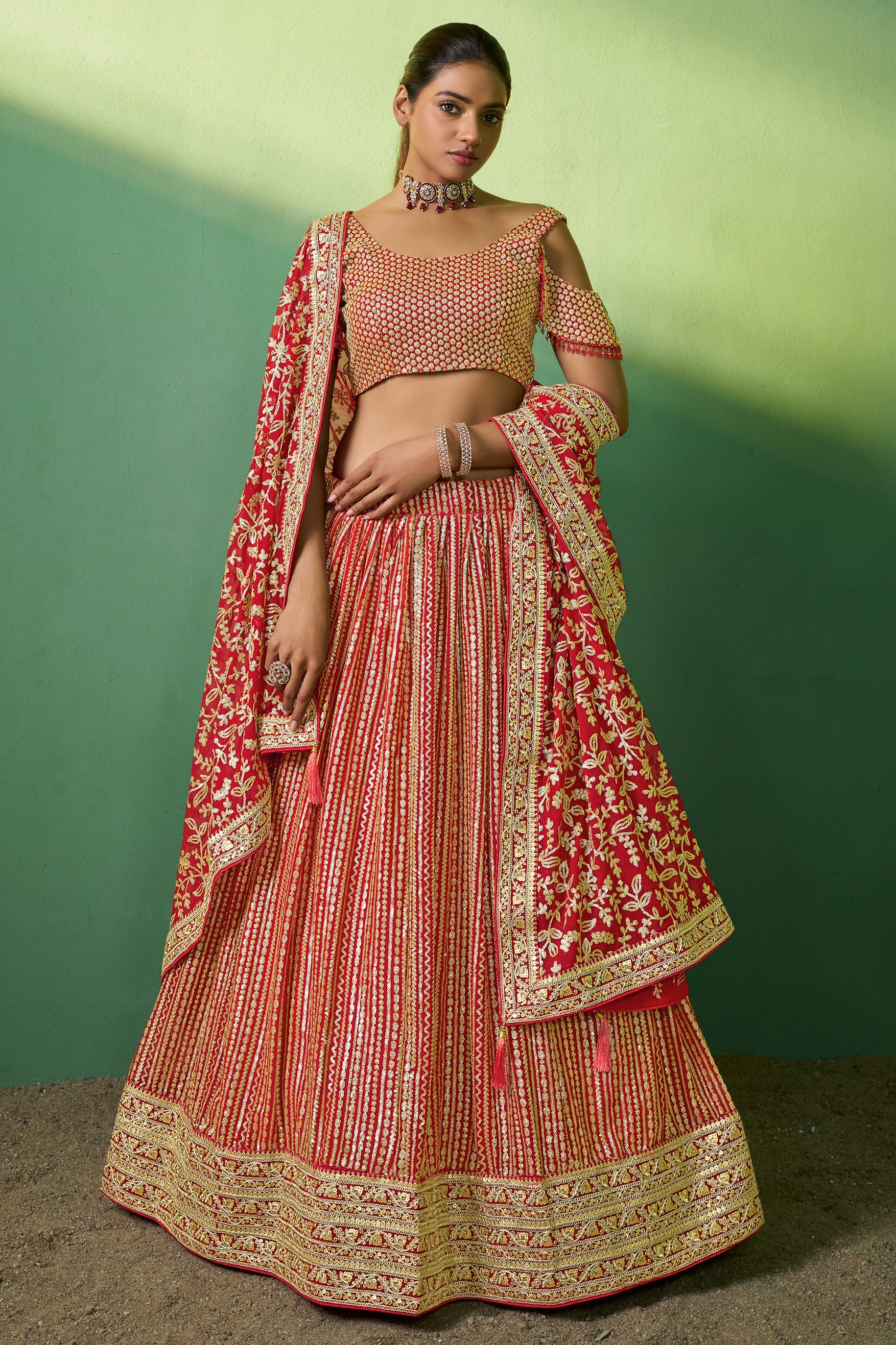 Red Semi Stitched Georgette Lehenga-LC73_1_SareeButa.com