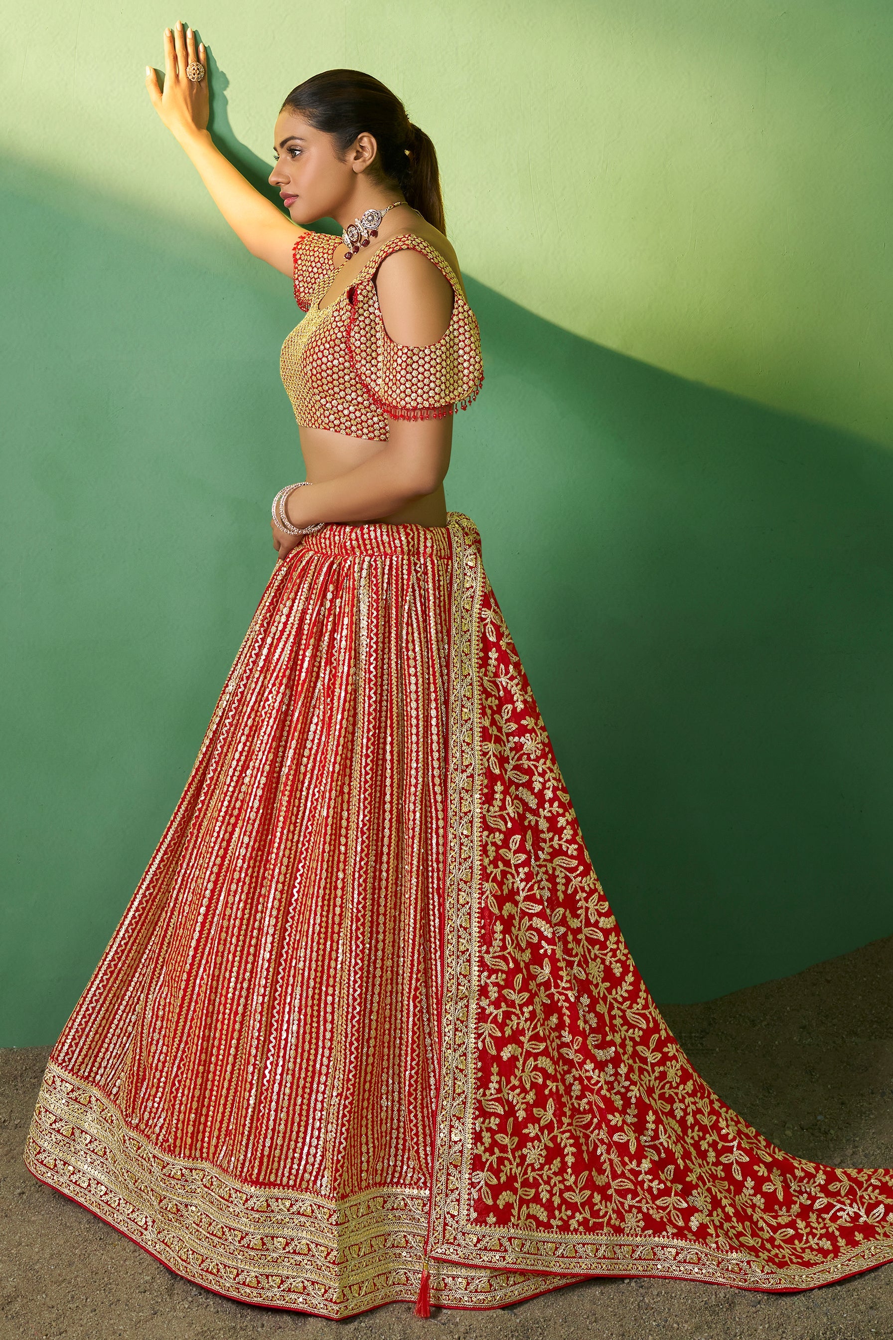 Red Semi Stitched Georgette Lehenga-LC73_3_SareeButa.com