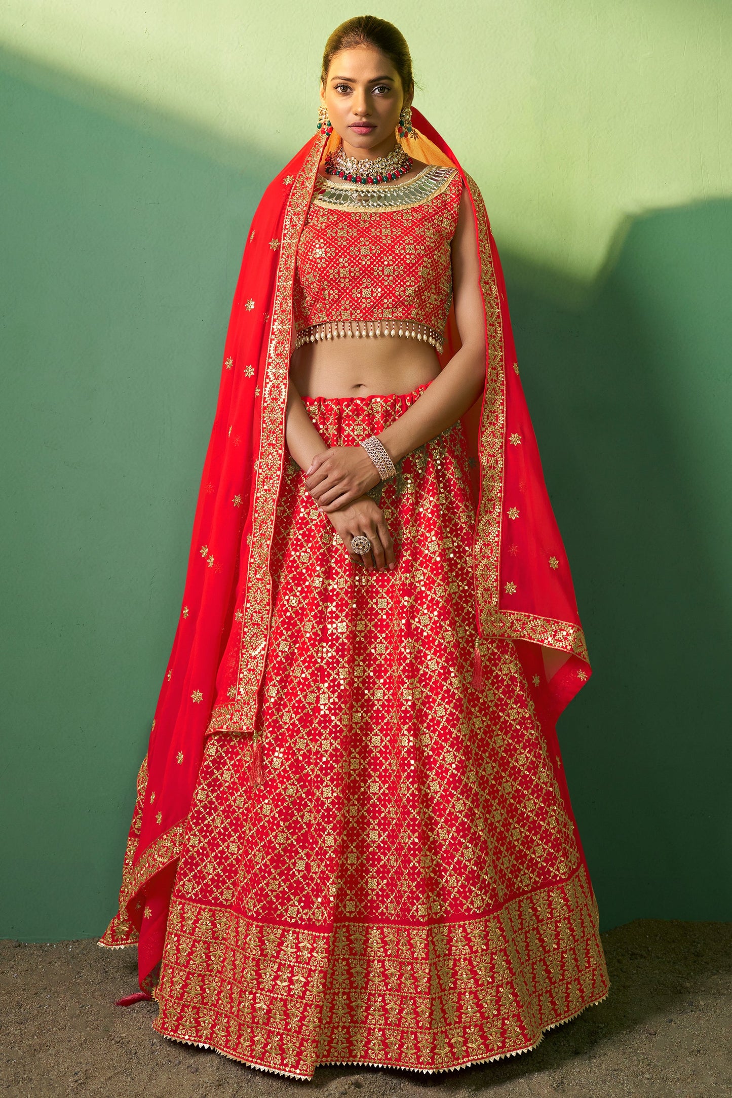 Red Semi Stitched Georgette Lehenga-LC78_1_SareeButa.com