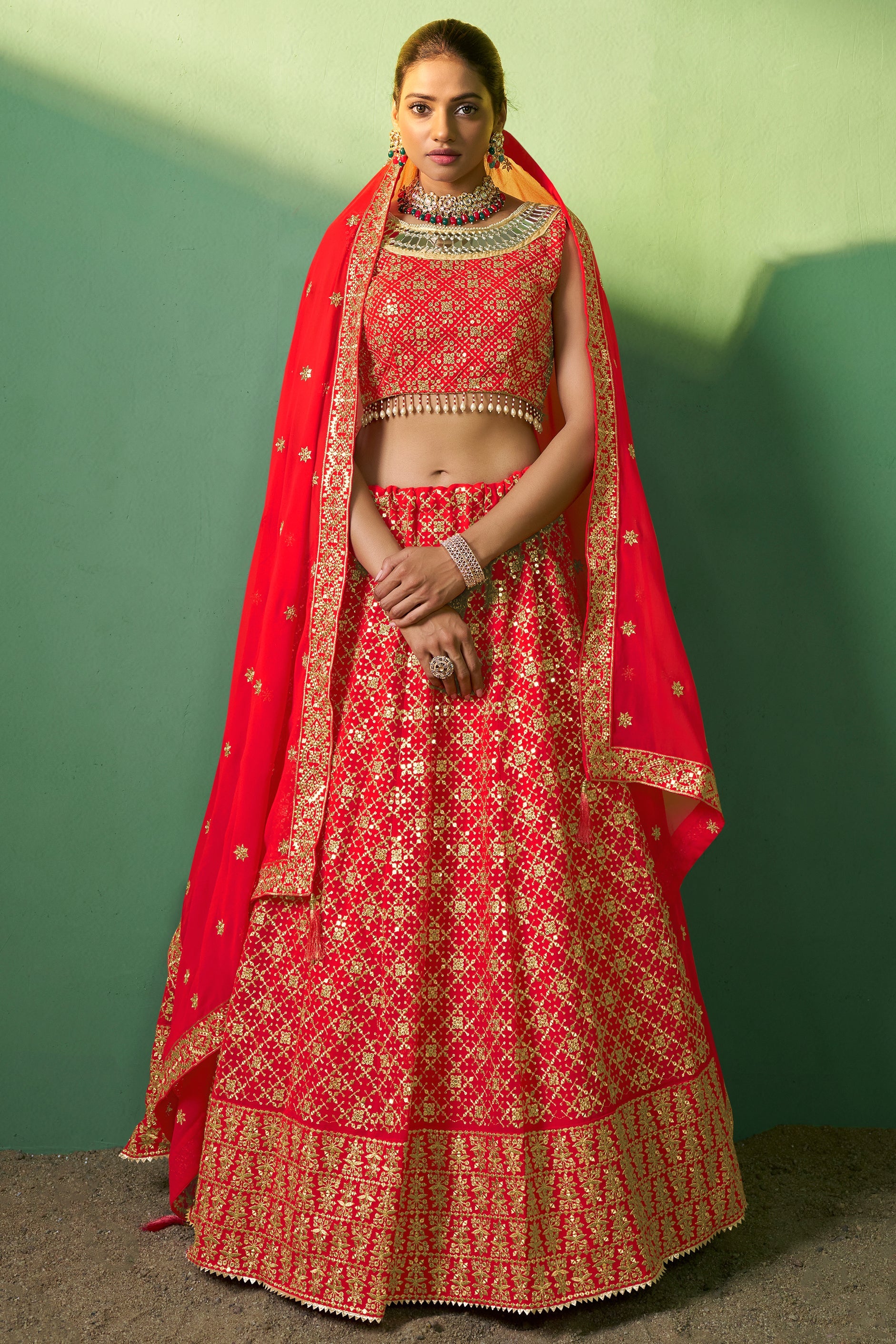 Red Semi Stitched Georgette Lehenga-LC78_1_SareeButa.com