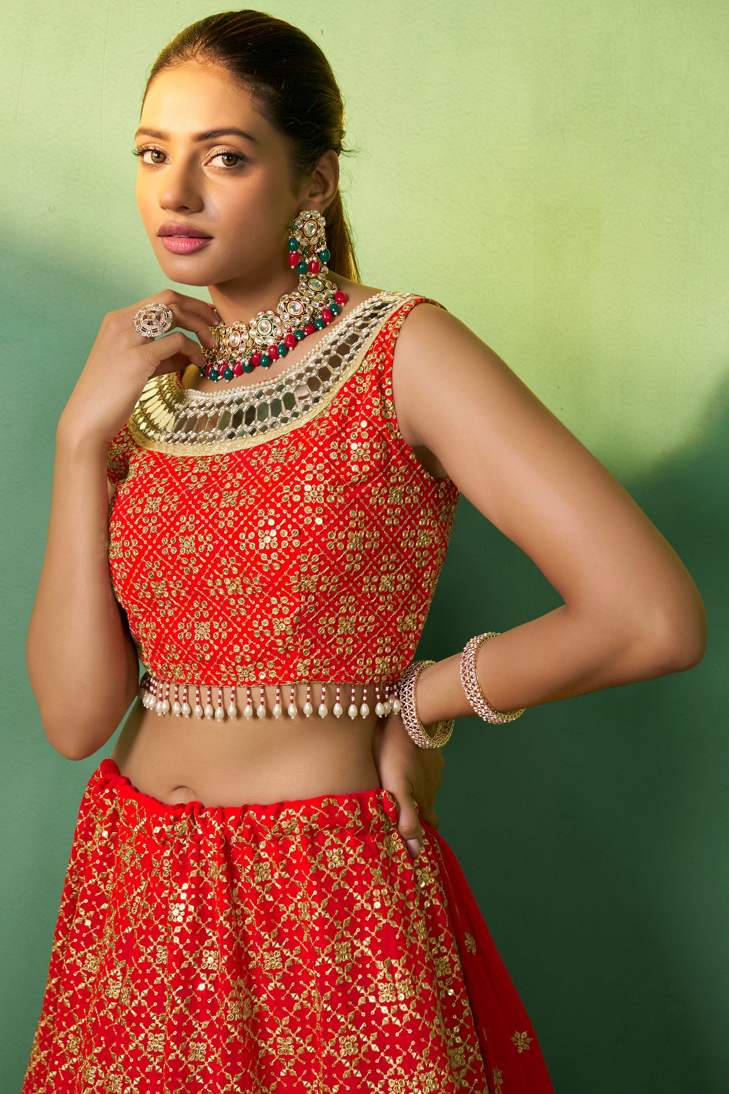 Red Semi Stitched Georgette Lehenga-LC78_2_SareeButa.com