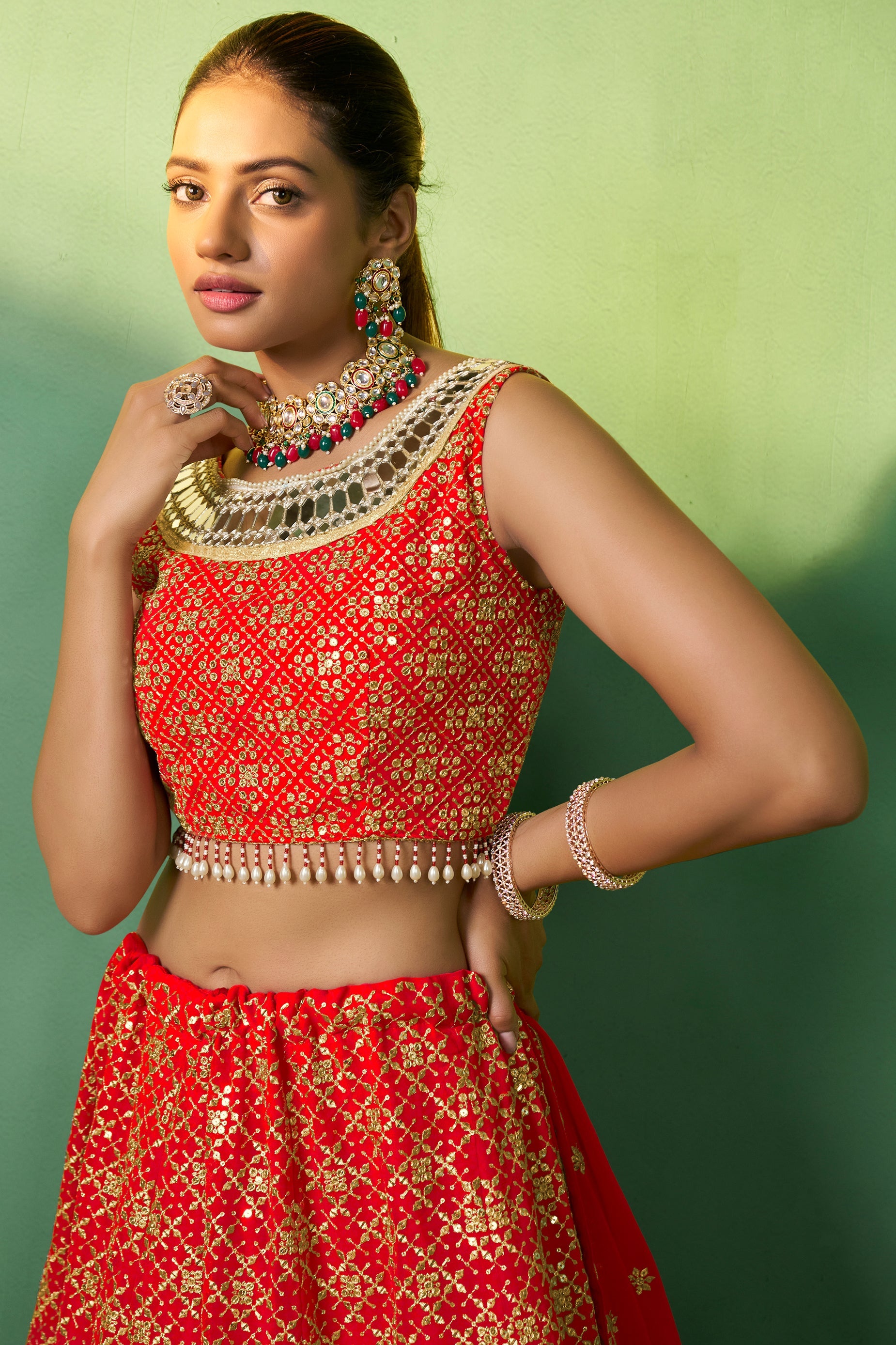 Red Semi Stitched Georgette Lehenga-LC78_2_SareeButa.com