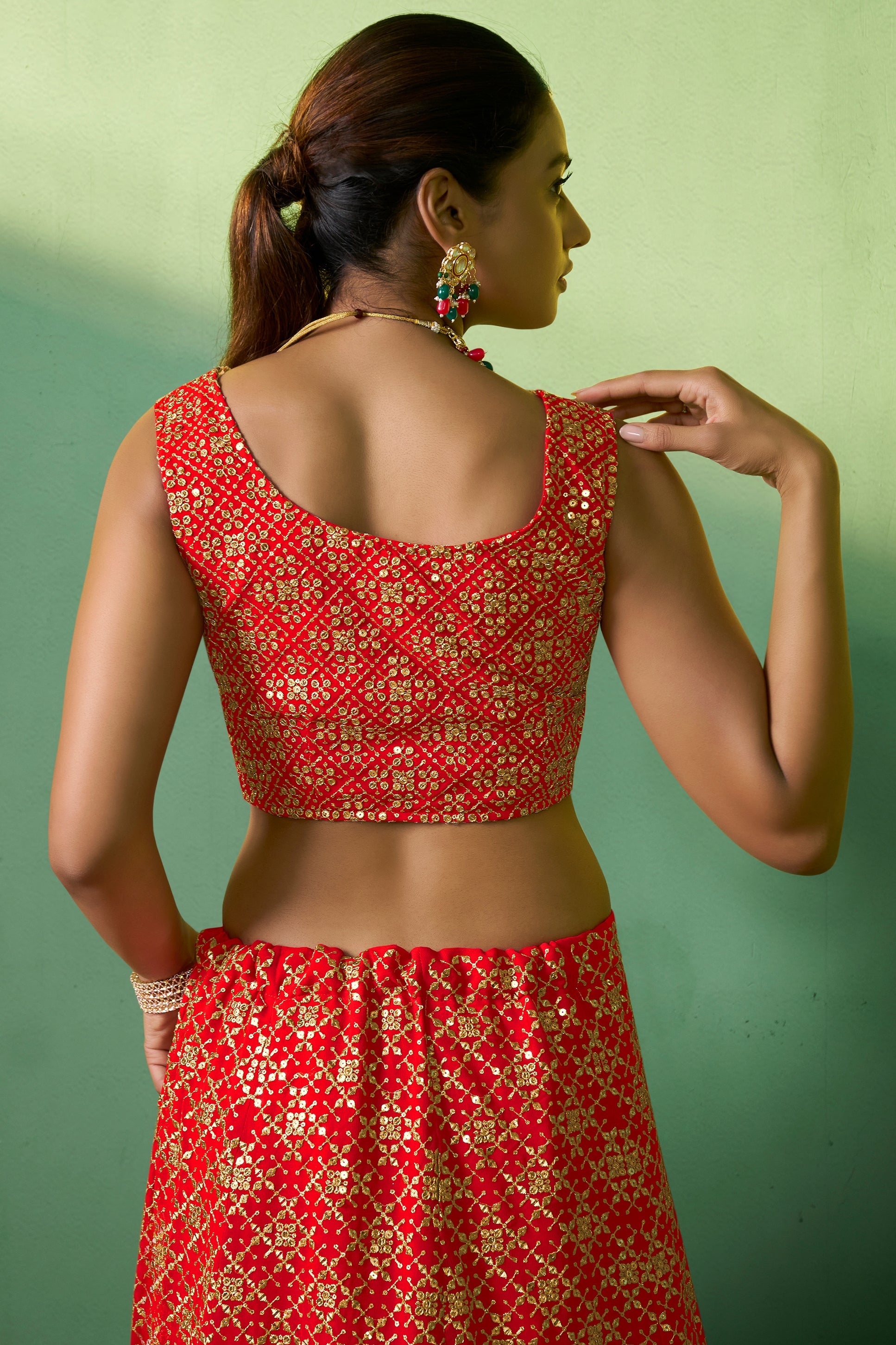 Red Semi Stitched Georgette Lehenga-LC78_3_SareeButa.com