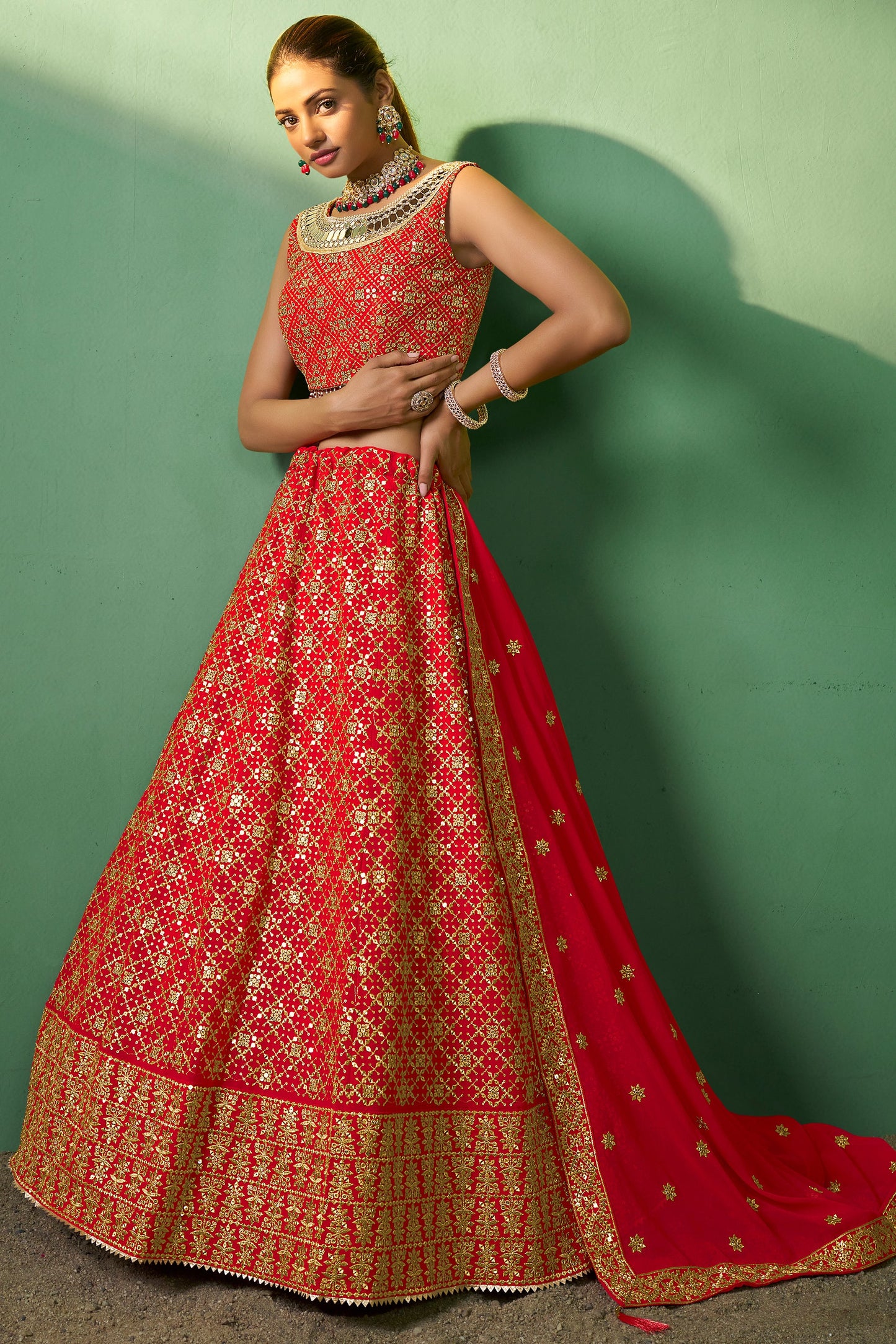 Red Semi Stitched Georgette Lehenga-LC78_4_SareeButa.com