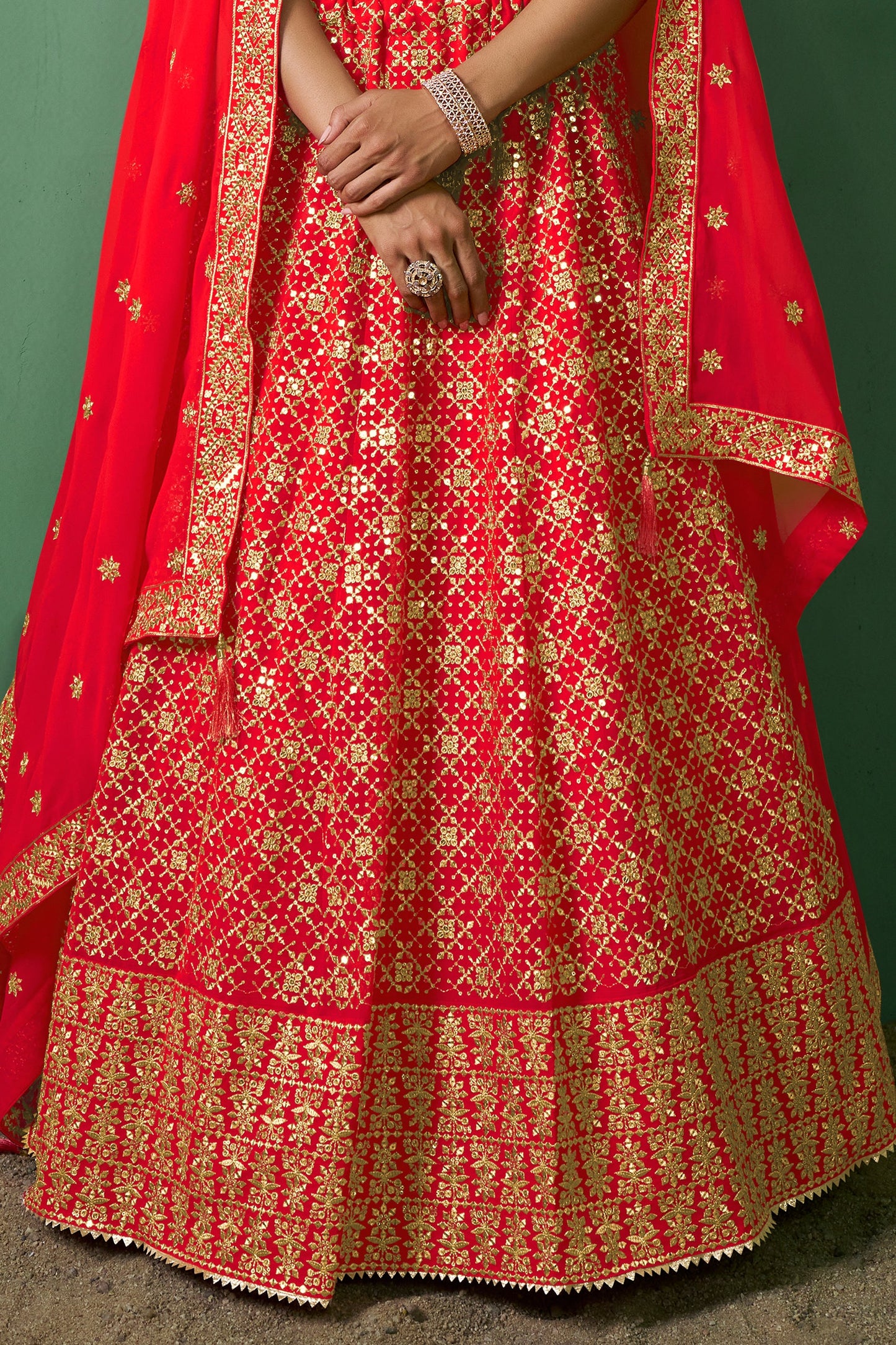 Red Semi Stitched Georgette Lehenga-LC78_5_SareeButa.com