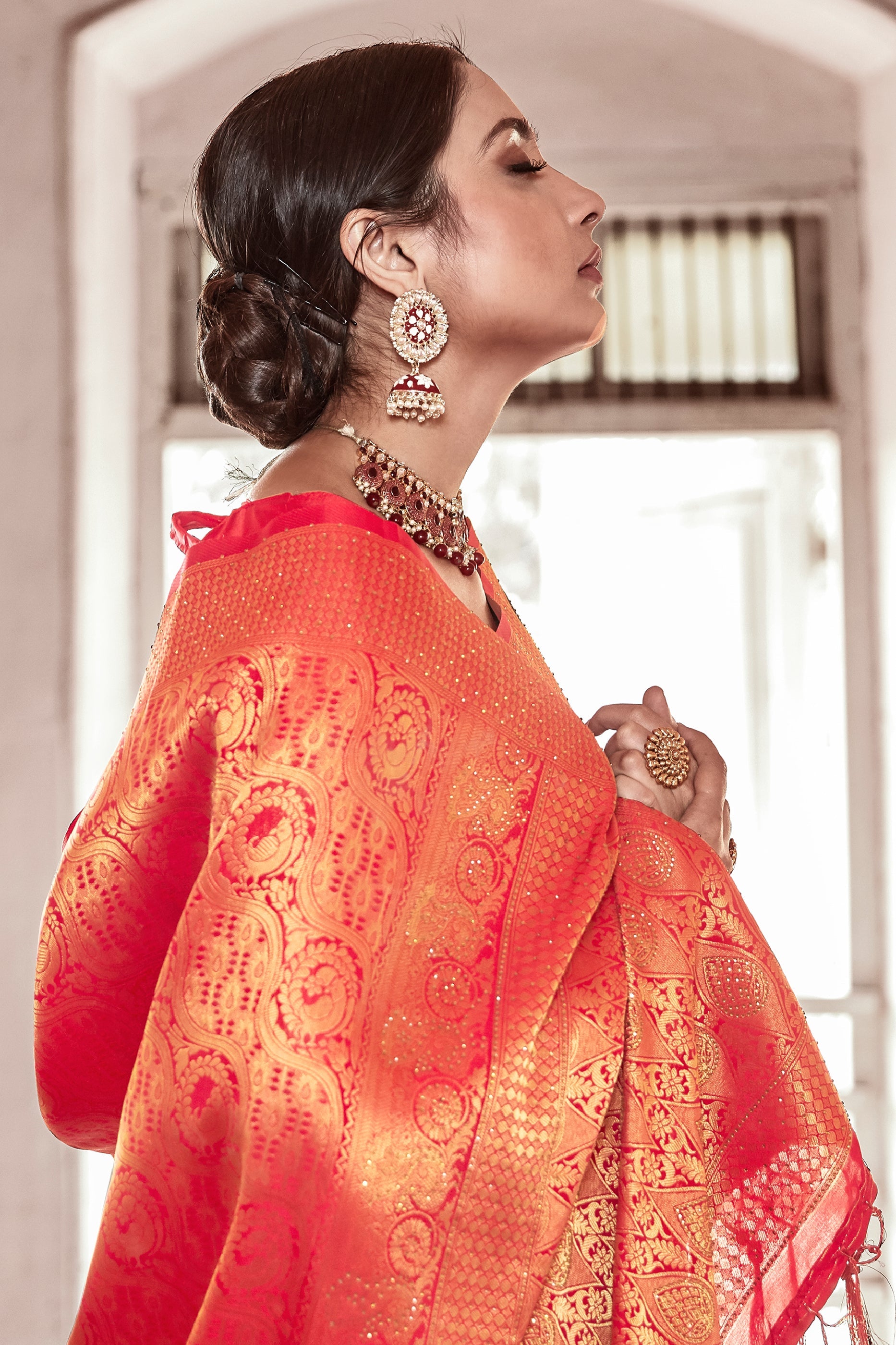 Red Stone Work Silk Saree-SAR11461_2_SareeButa.com